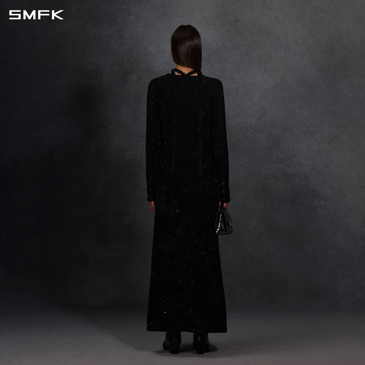 MYTH AEOLUS KNIT ROBE DRESS/STARRY VELVET GALAXY BLACK