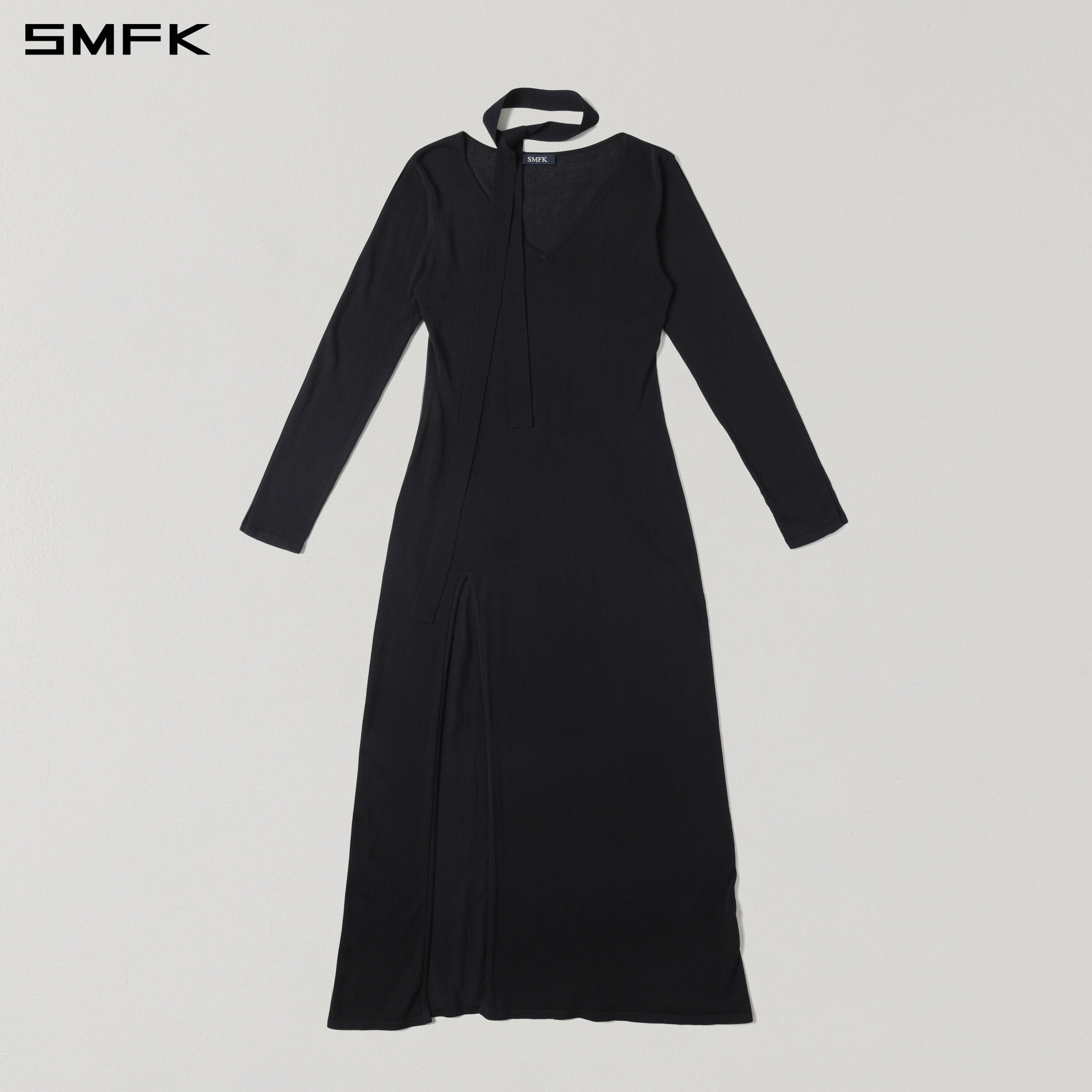 MYTH AEOLUS ONE-PIECE KNIT EVENING DRESS/ACETATE+COTTON WILD BLACK