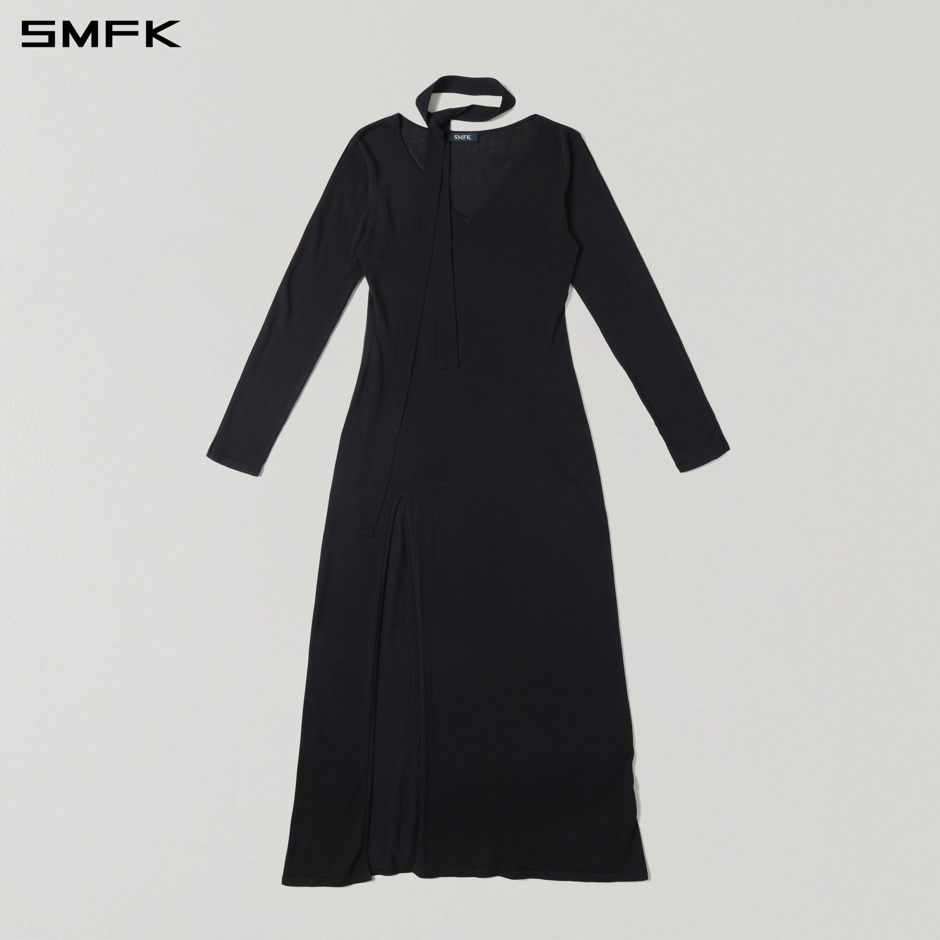 MYTH AEOLUS ONE-PIECE KNIT EVENING DRESS/ACETATE+COTTON WILD BLACK