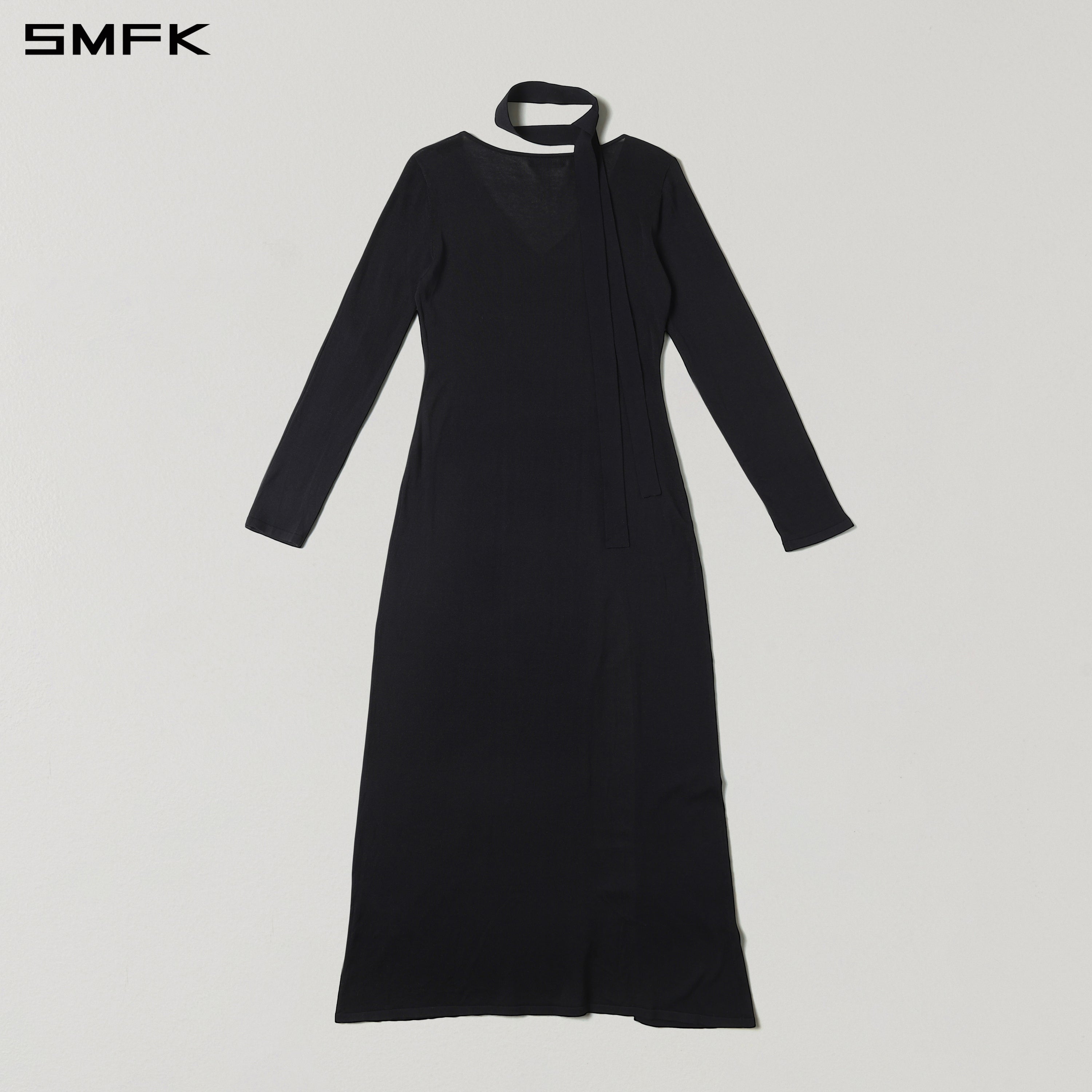 MYTH AEOLUS ONE-PIECE KNIT EVENING DRESS/ACETATE+COTTON WILD BLACK