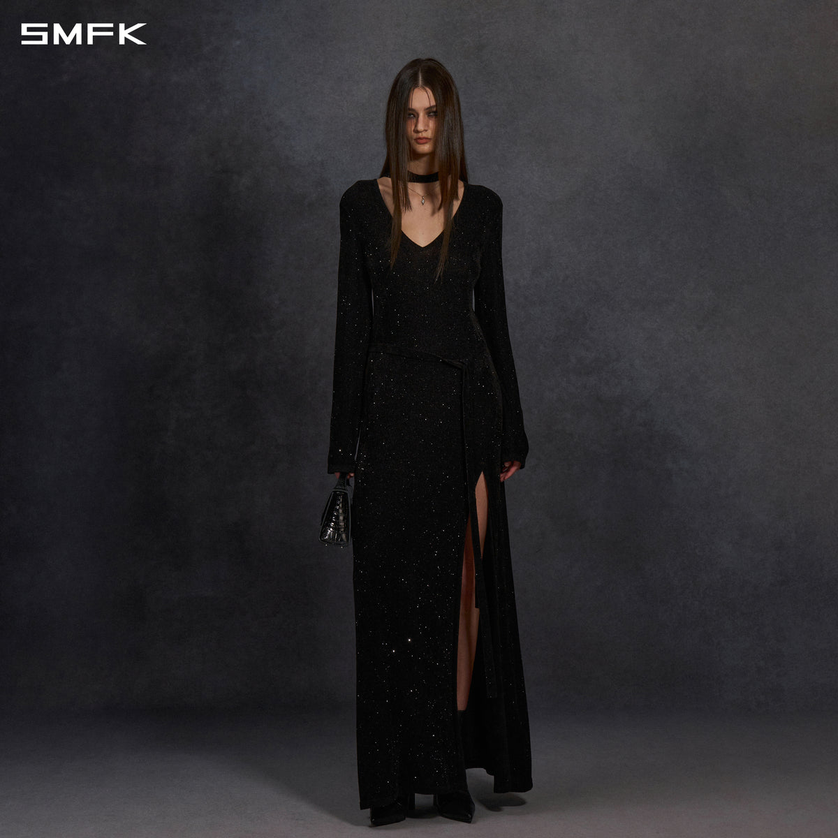 MYTH AEOLUS ONE-PIECE KNIT EVENING DRESS/STARRY VELVET GALAXY BLACK