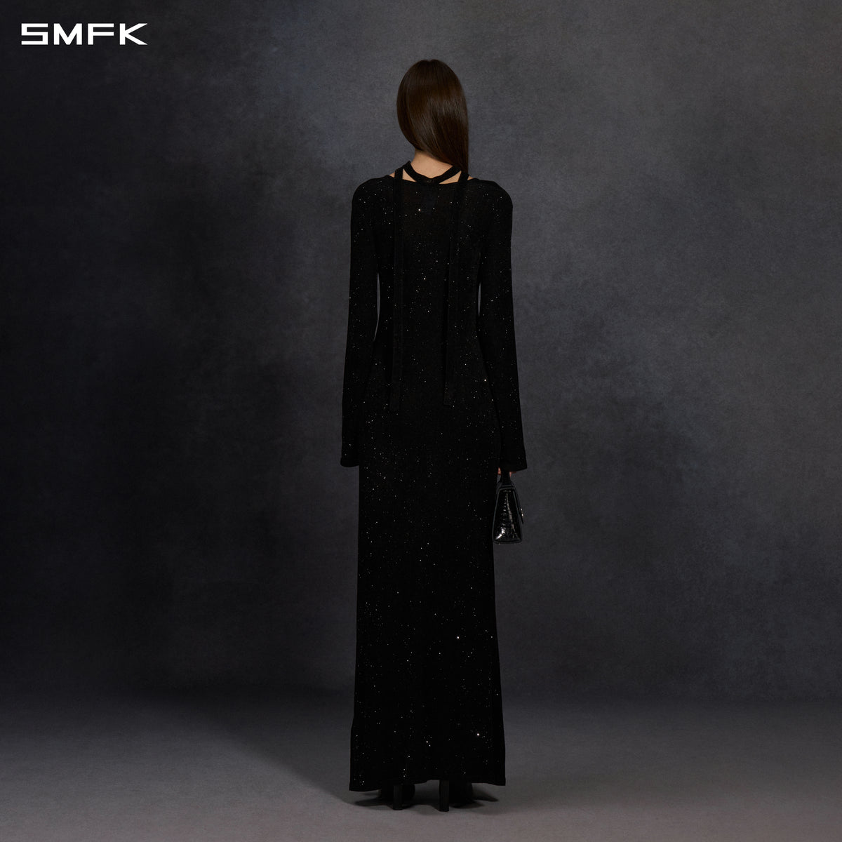 MYTH AEOLUS ONE-PIECE KNIT EVENING DRESS/STARRY VELVET GALAXY BLACK