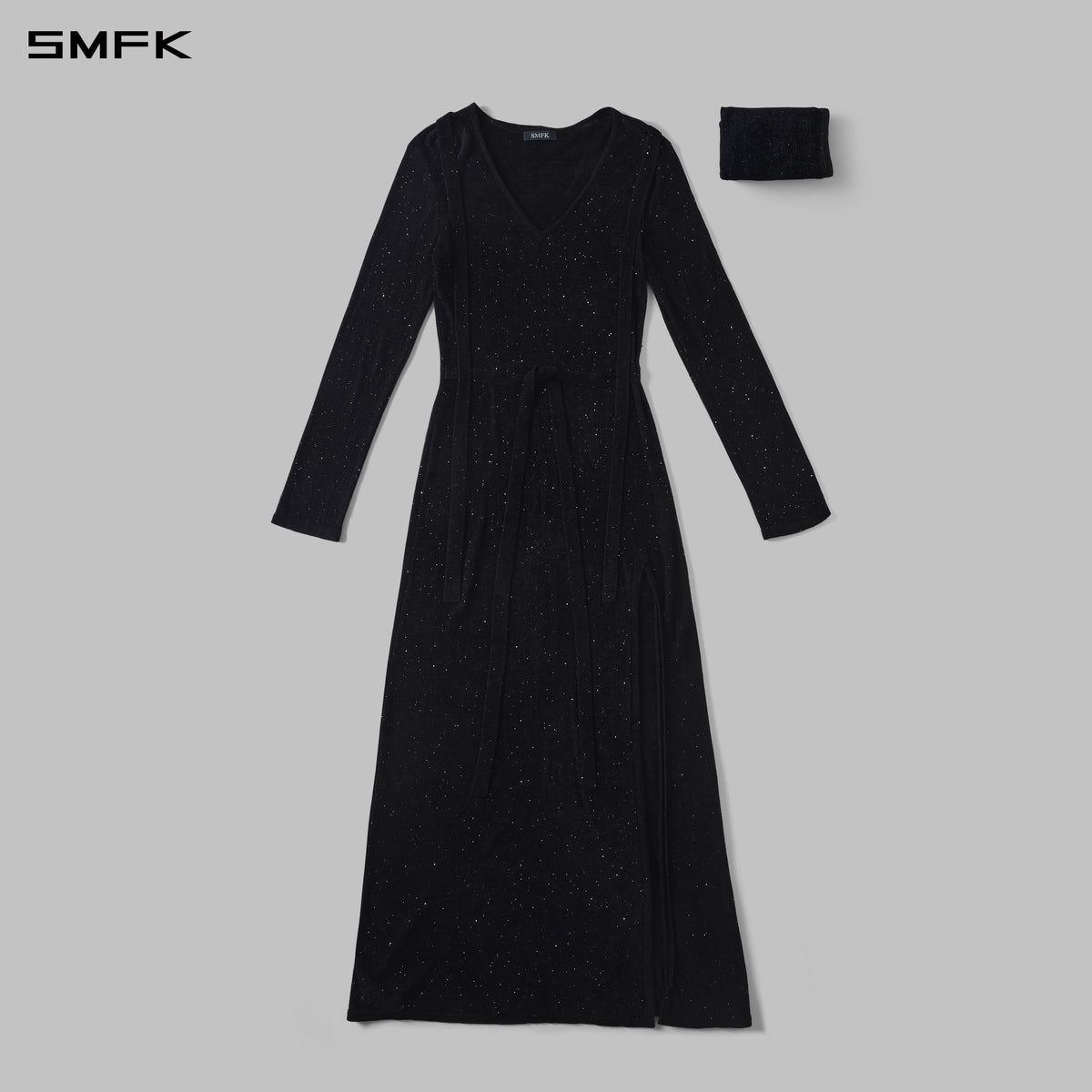 MYTH AEOLUS ONE-PIECE KNIT EVENING DRESS/STARRY VELVET GALAXY BLACK