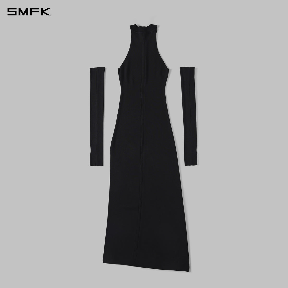 MYTH SIREN HIGH COLLAR KNIT LONG DRESS/SILK+LENZING TENCEL+COTTON WILD BLACK