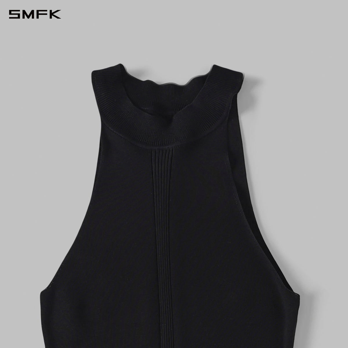 MYTH SIREN HIGH COLLAR KNIT LONG DRESS/SILK+LENZING TENCEL+COTTON WILD BLACK