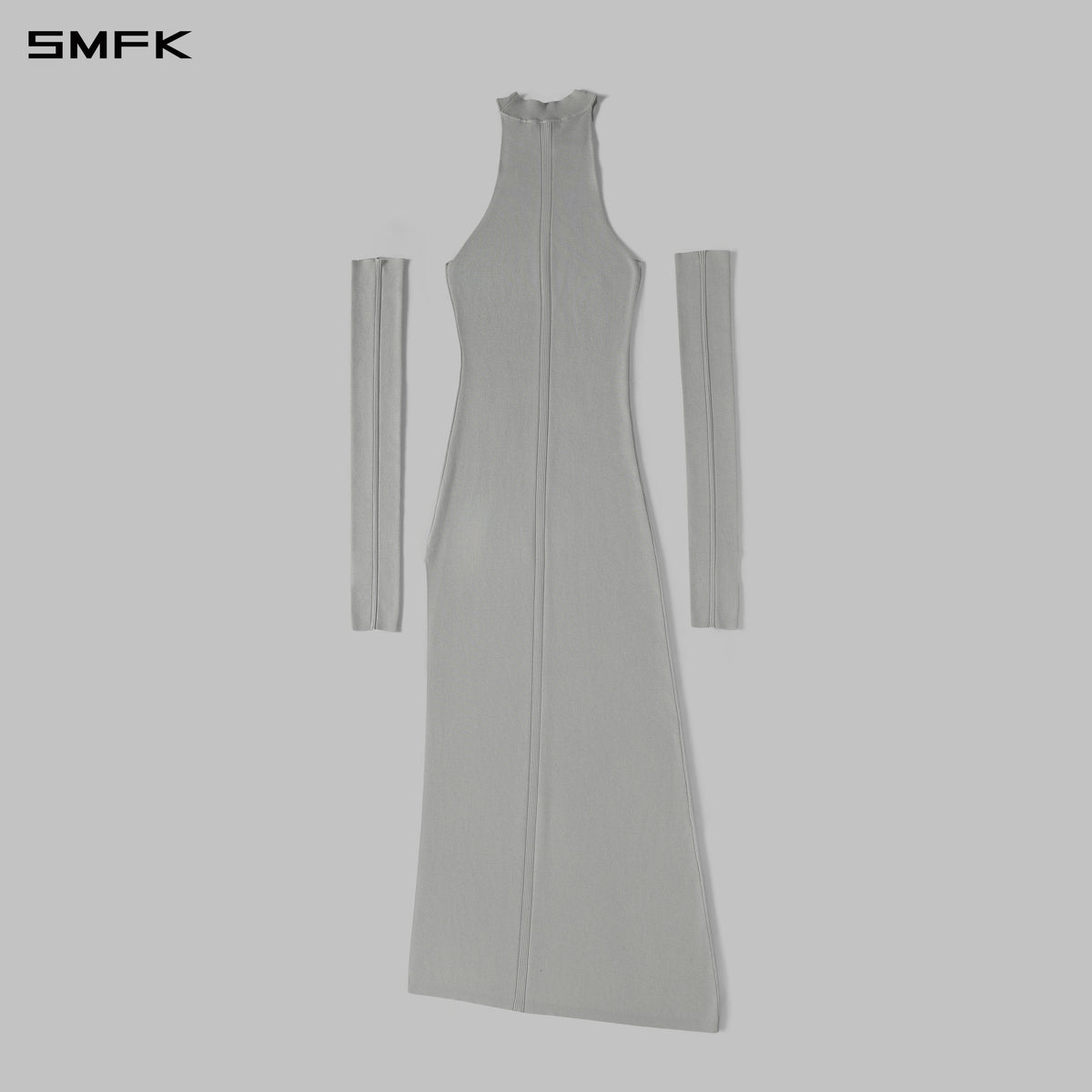 MYTH SIREN HIGH COLLAR KNIT LONG DRESS/SILK+LENZING TENCEL+COTTON GLACIER GREY