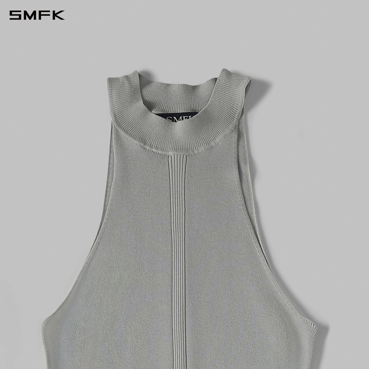 MYTH SIREN HIGH COLLAR KNIT LONG DRESS/SILK+LENZING TENCEL+COTTON GLACIER GREY