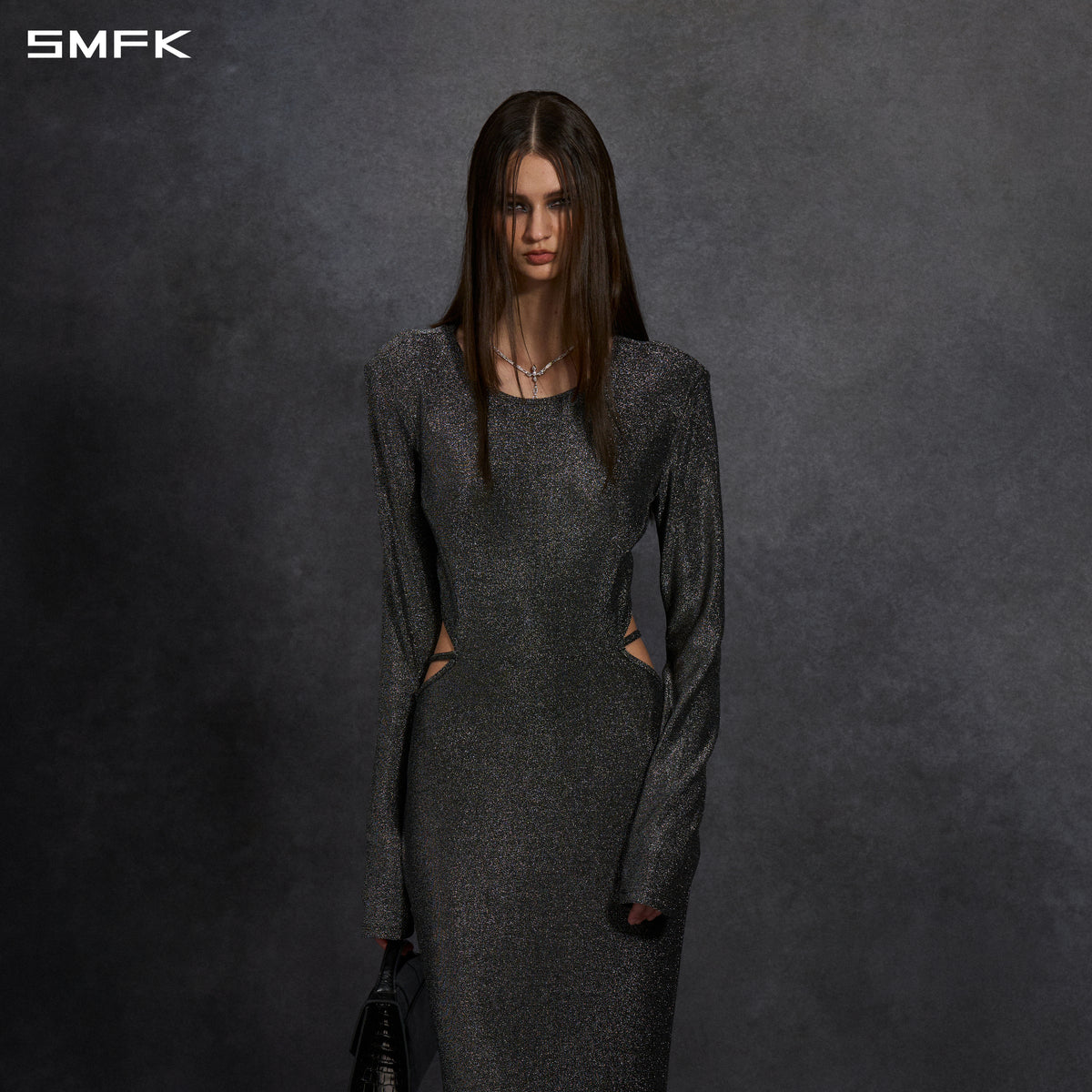 AEOLUS SLIM EVENING GOWN / POLYAMIDE + POLYESTER FILM FIBER STARLIGHT SILVER