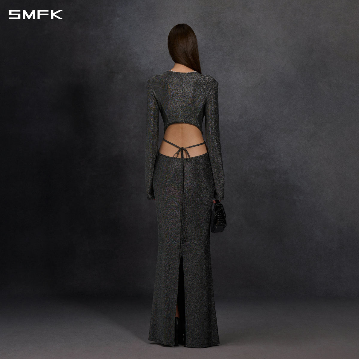 AEOLUS SLIM EVENING GOWN / POLYAMIDE + POLYESTER FILM FIBER STARLIGHT SILVER