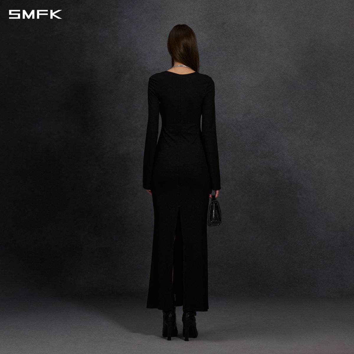 MYTH AEOLUS PHANTOM EVENING DRESS/ACETATE+VISCOSE+ACRYLIC+SPANDEX+WOOL MIDNIGHT BLACK