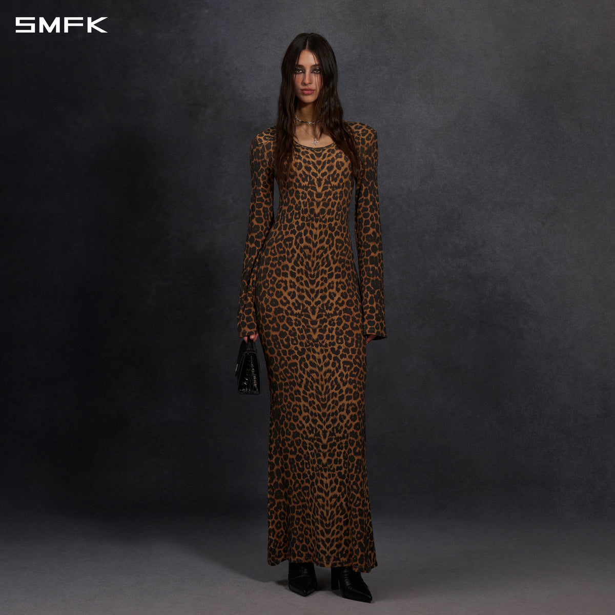 MYTH AEOLUS PHANTOM EVENING DRESS/ACETATE LEOPARD PRINT