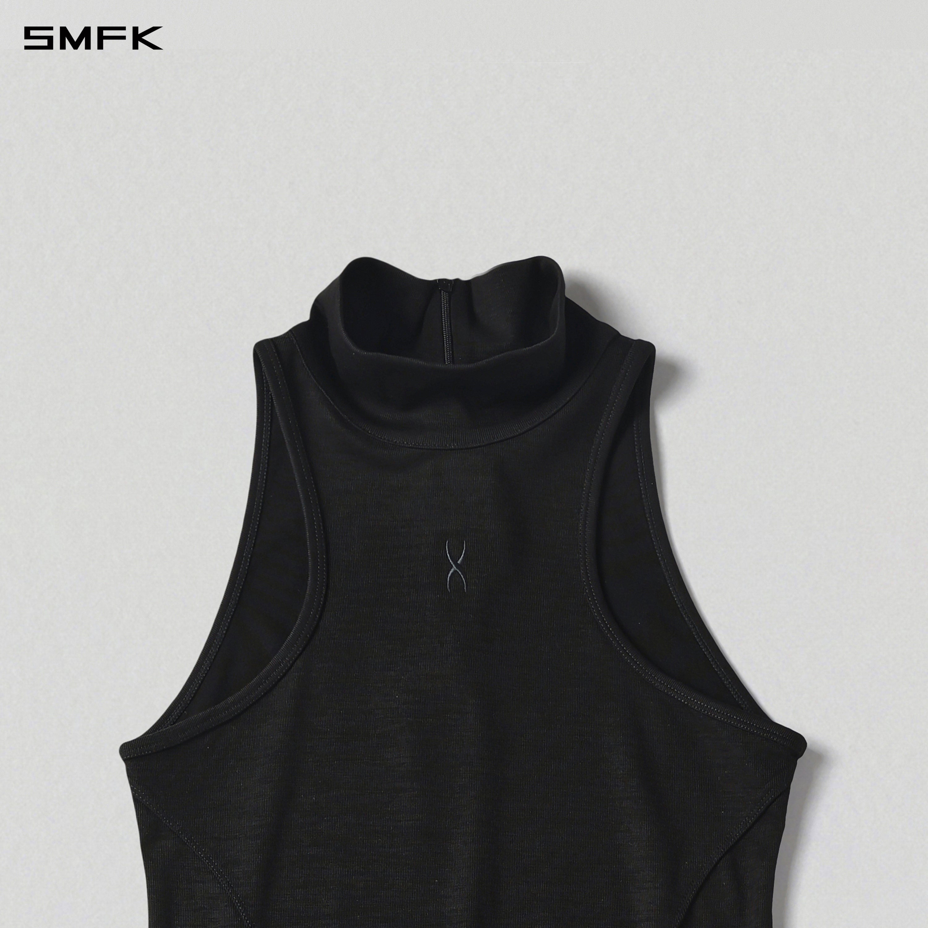 MYTH AEOLUS HIGH COLLAR EVENING VEST DRESS/COTTON + POLYESTER COMPOSITE ELASTIC FIBER + LYOCELL MIDNIGHT BLACK