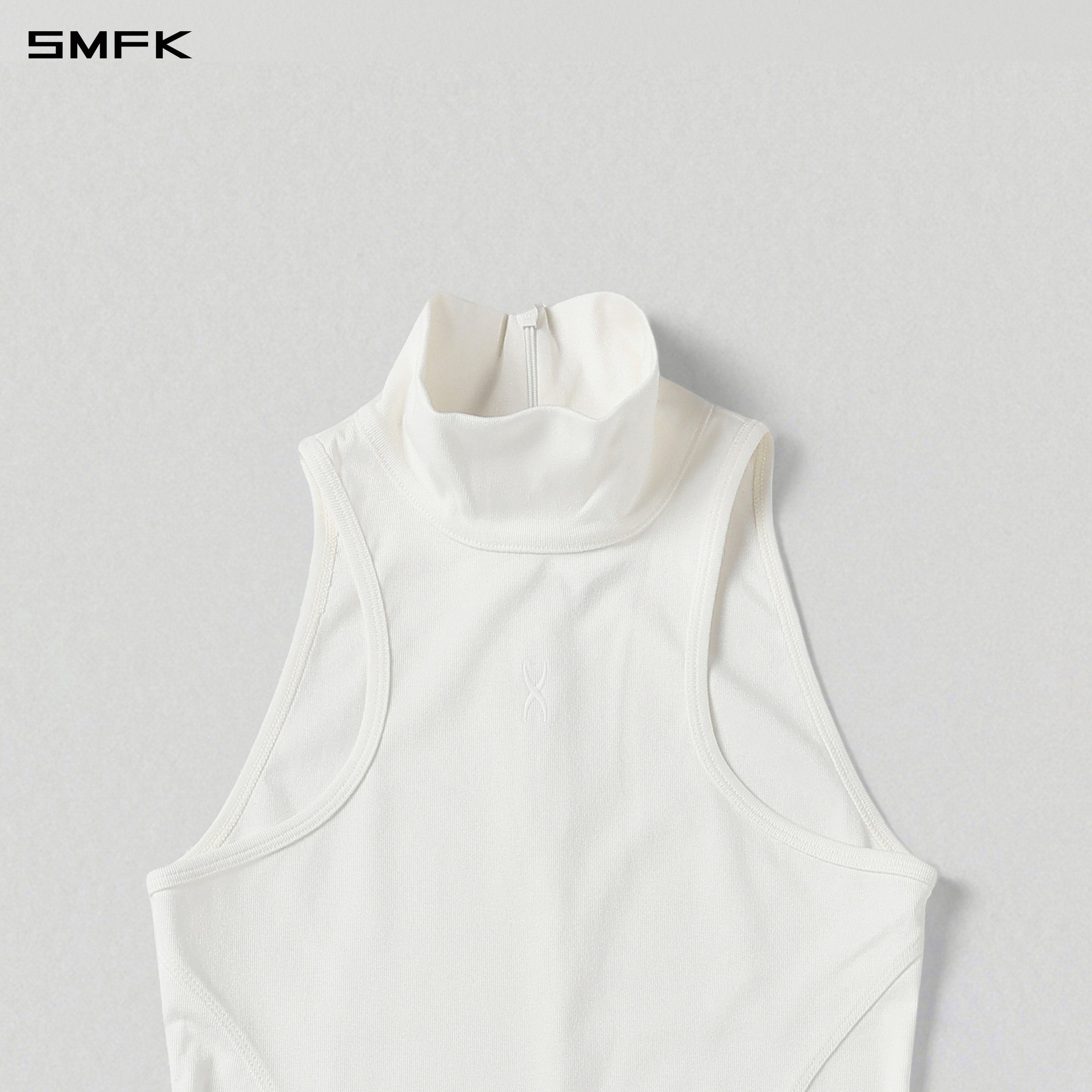 MYTH AEOLUS HIGH COLLAR EVENING VEST DRESS/COTTON + POLYESTER COMPOSITE ELASTIC FIBER + LYOCELL CLOUD WHITE