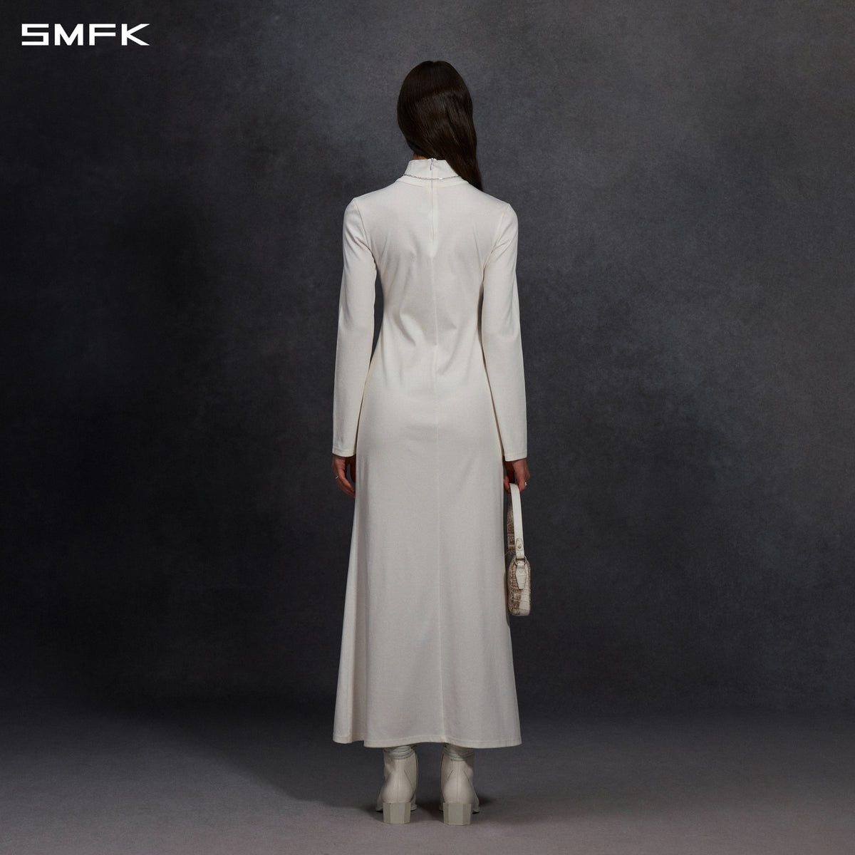 MYTH AEOLUS HIGH COLLAR EVENING DRESS/LENZING TENCEL+COTTON CLOUD WHITE