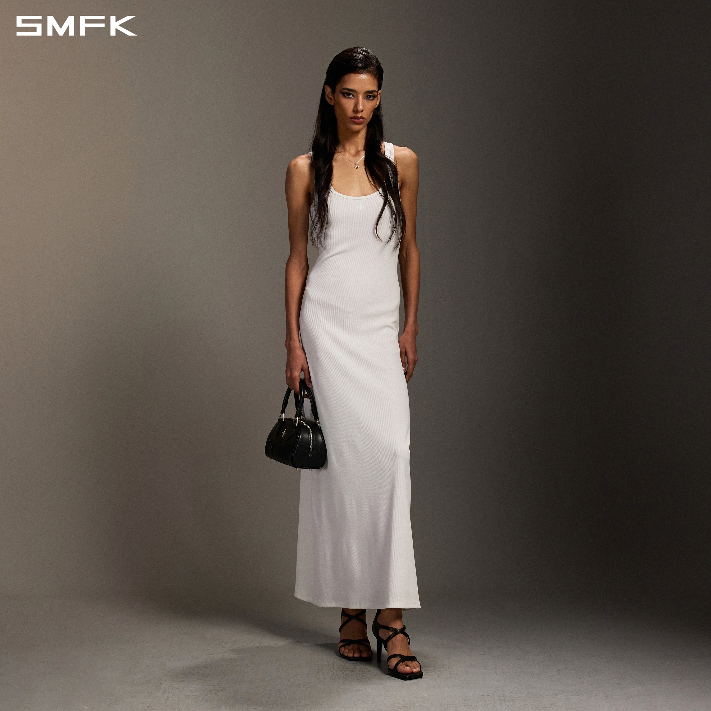 VINTAGE NOMADIC SILK TANK LONG DRESS/SILK+COTTON CLOUD WHITE