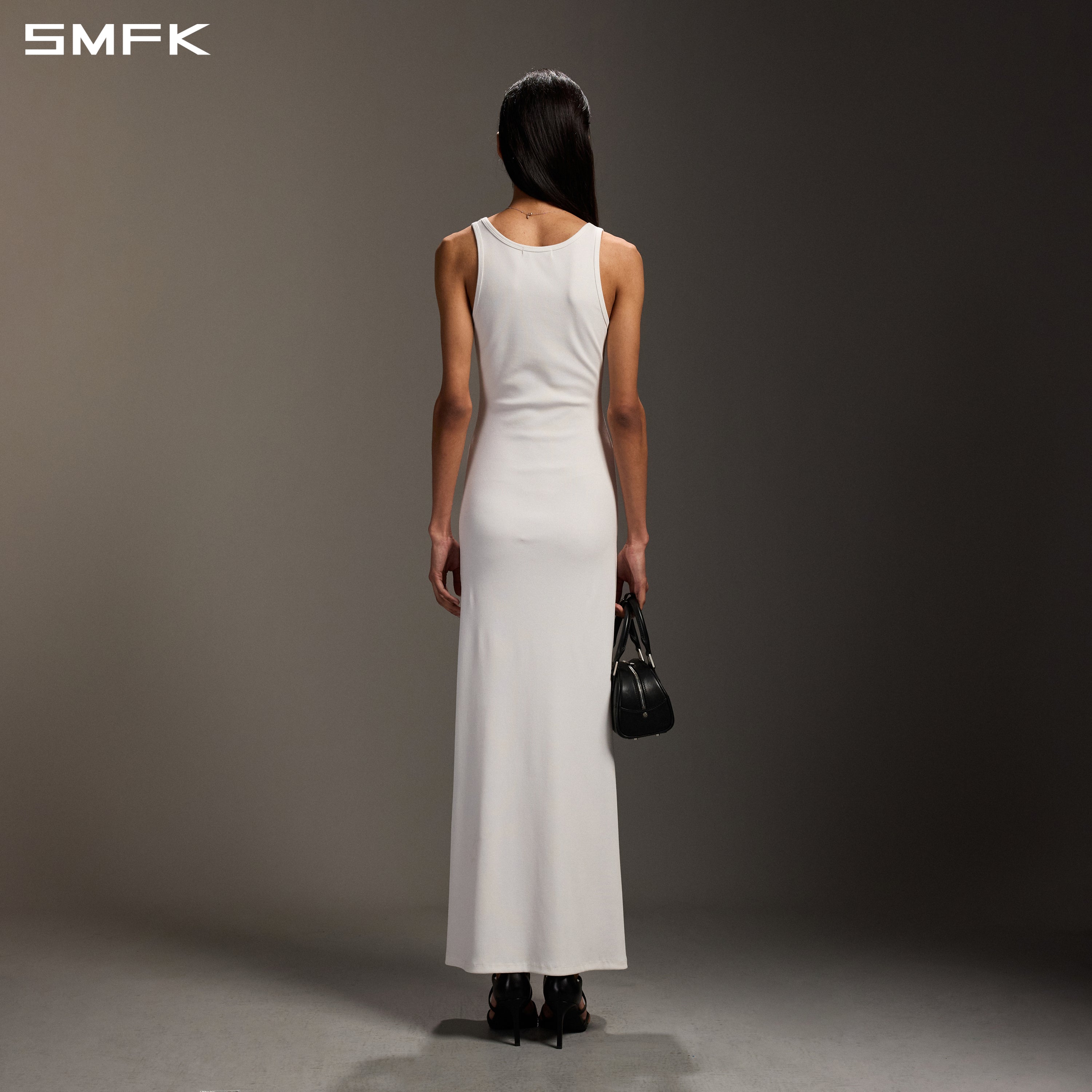 VINTAGE NOMADIC SILK TANK LONG DRESS/SILK+COTTON CLOUD WHITE