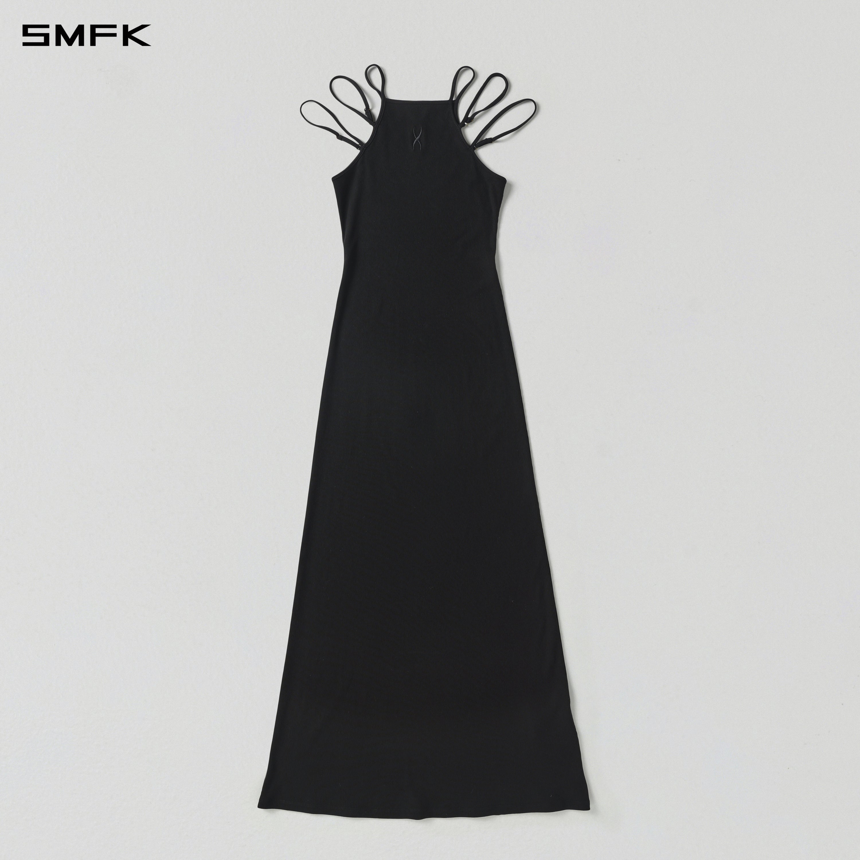 MYTH SIREN SLIM KNITED EVENING DRESS/SILK+COTTON WILD BLACK