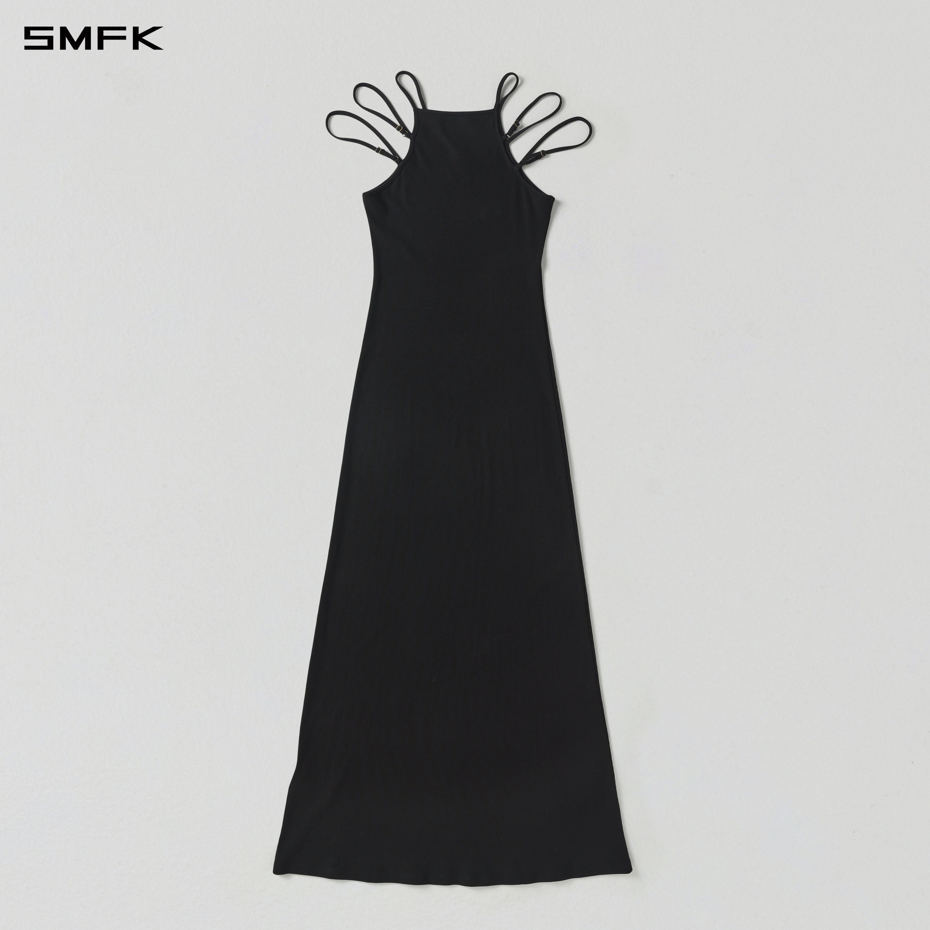 MYTH SIREN SLIM KNITED EVENING DRESS/SILK+COTTON WILD BLACK