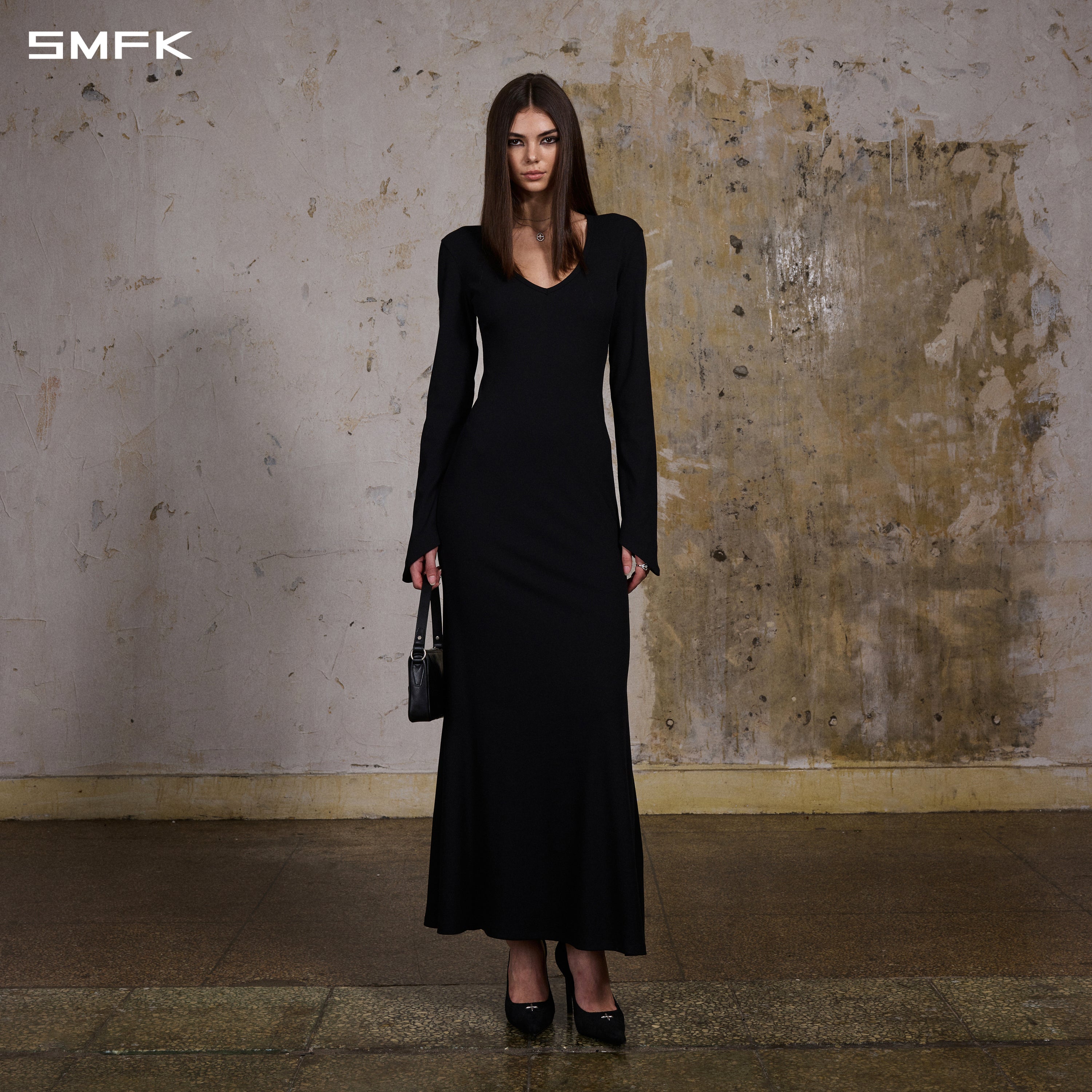 VINTAGE NOMADIC DIVA EVENING LONG DRESS/SILK+COTTON WILD BLACK