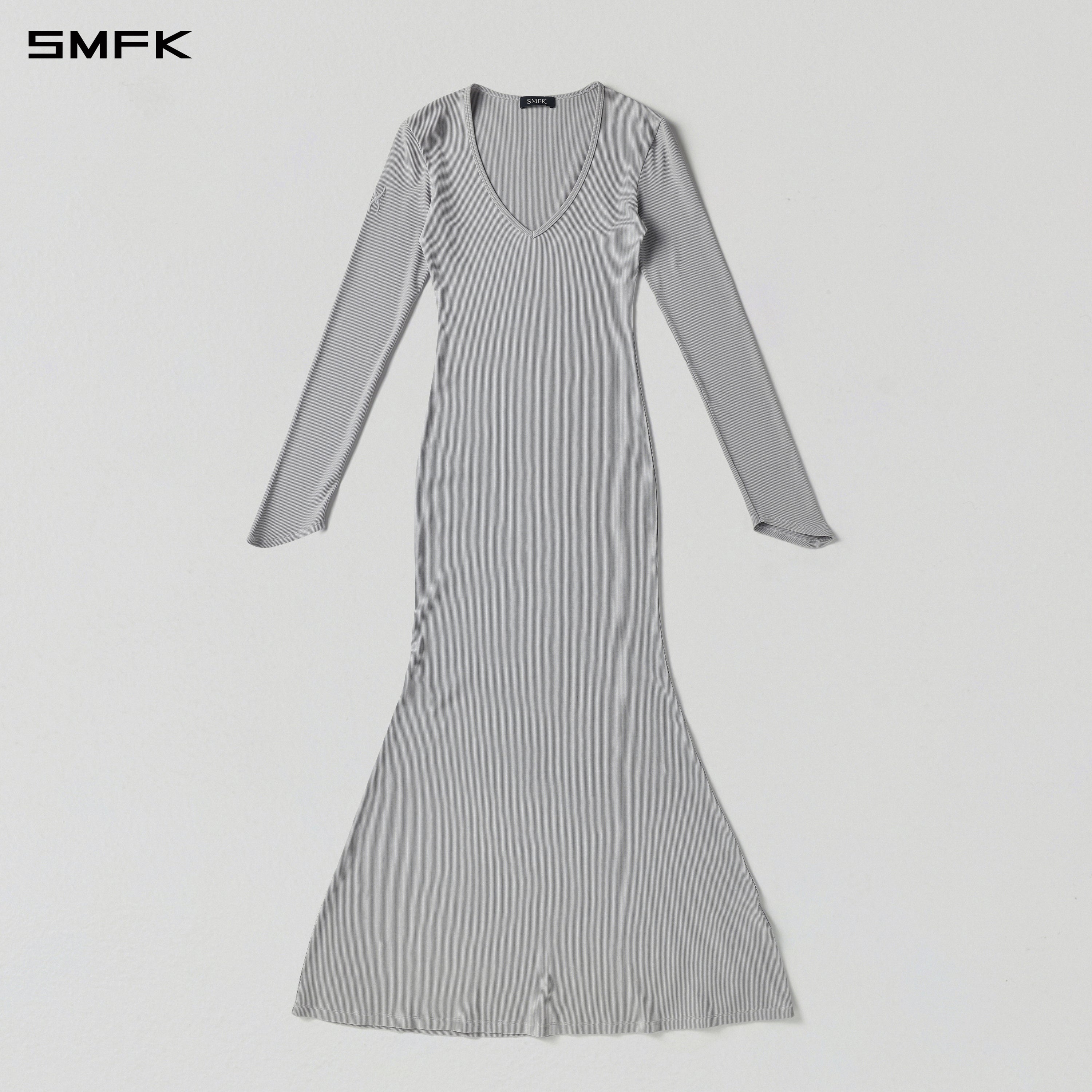 VINTAGE NOMADIC DIVA EVENING LONG DRESS/SILK+COTTON GLACIER GREY