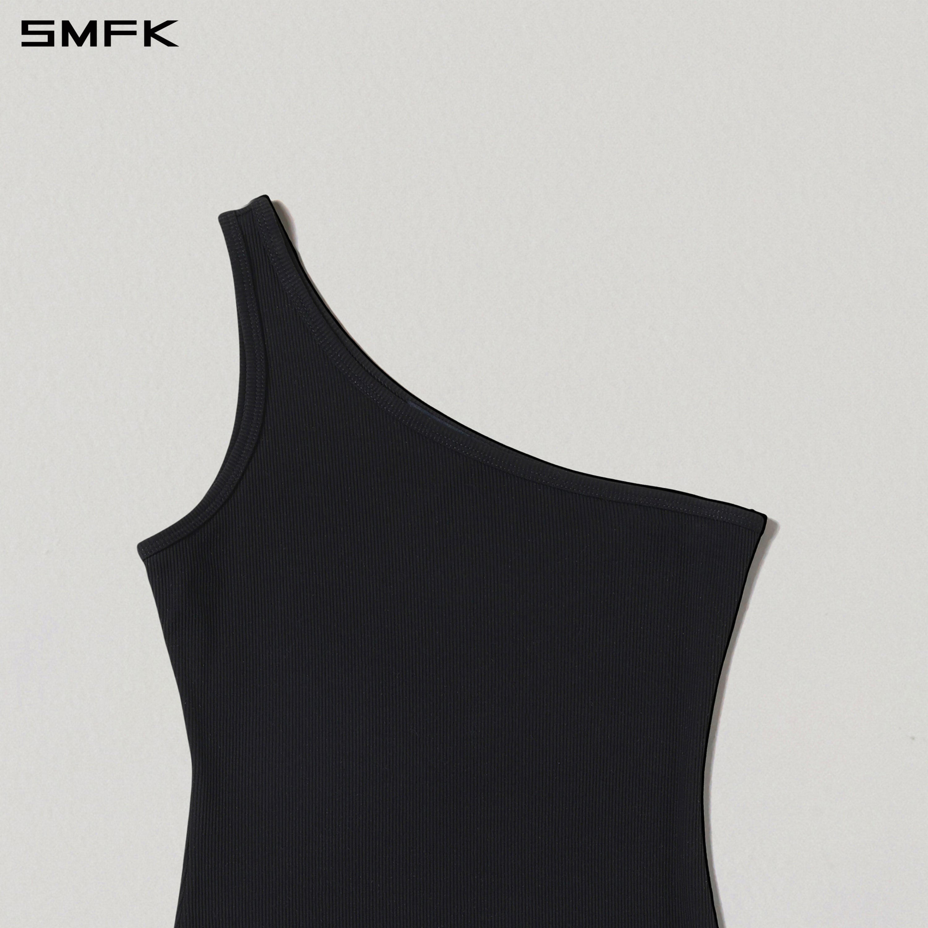 VINTAGE NOMADIC SILK ASYMMETRY TANK DRESS/SILK+COTTON WILD BLACK
