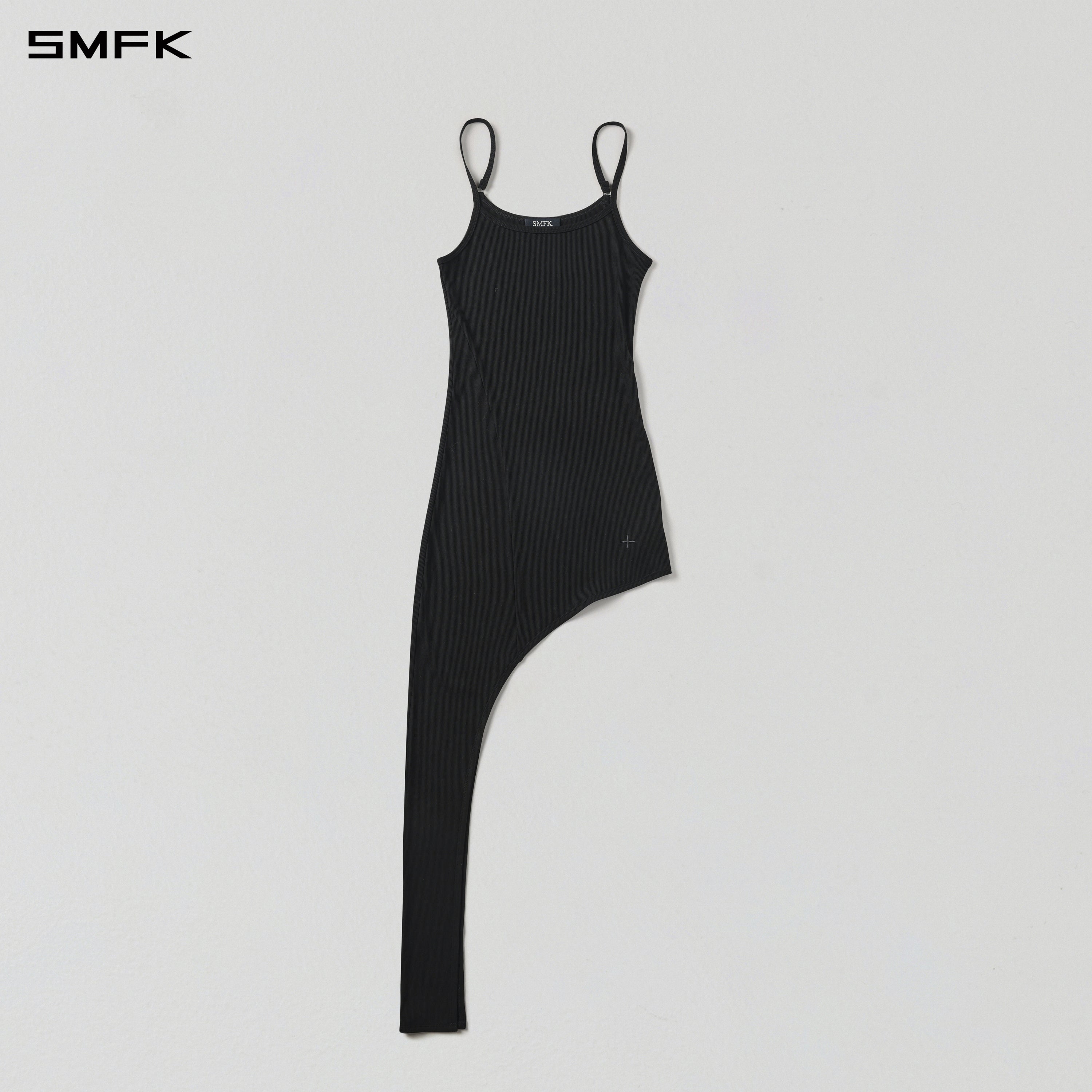 VINTAGE NOMADIC SILK ASYMMETRY CAMISOLE EVENING DRESS/SILK+COTTON WILD BLACK