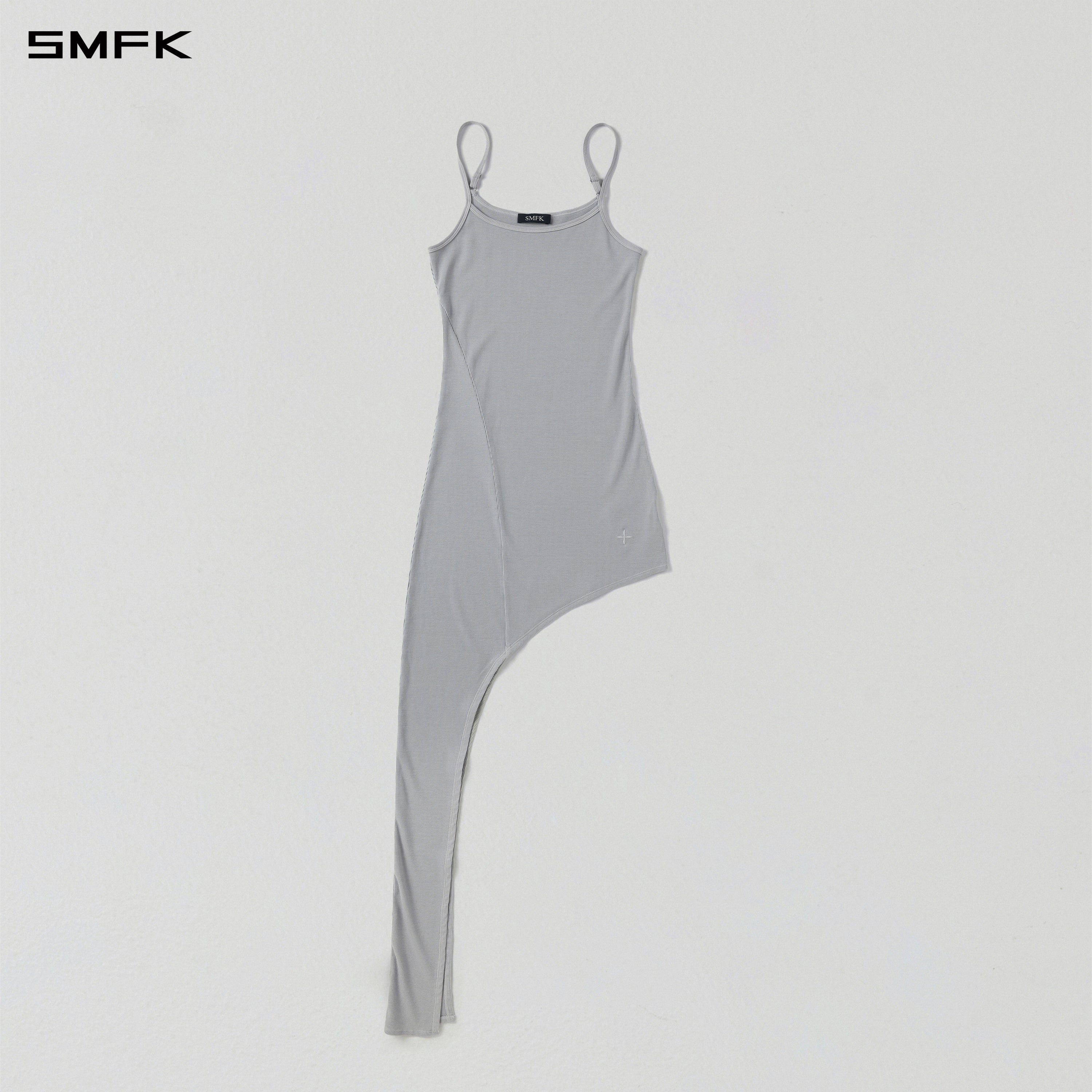 VINTAGE NOMADIC SILK ASYMMETRY CAMISOLE EVENING DRESS/SILK+COTTON GLACIER GREY