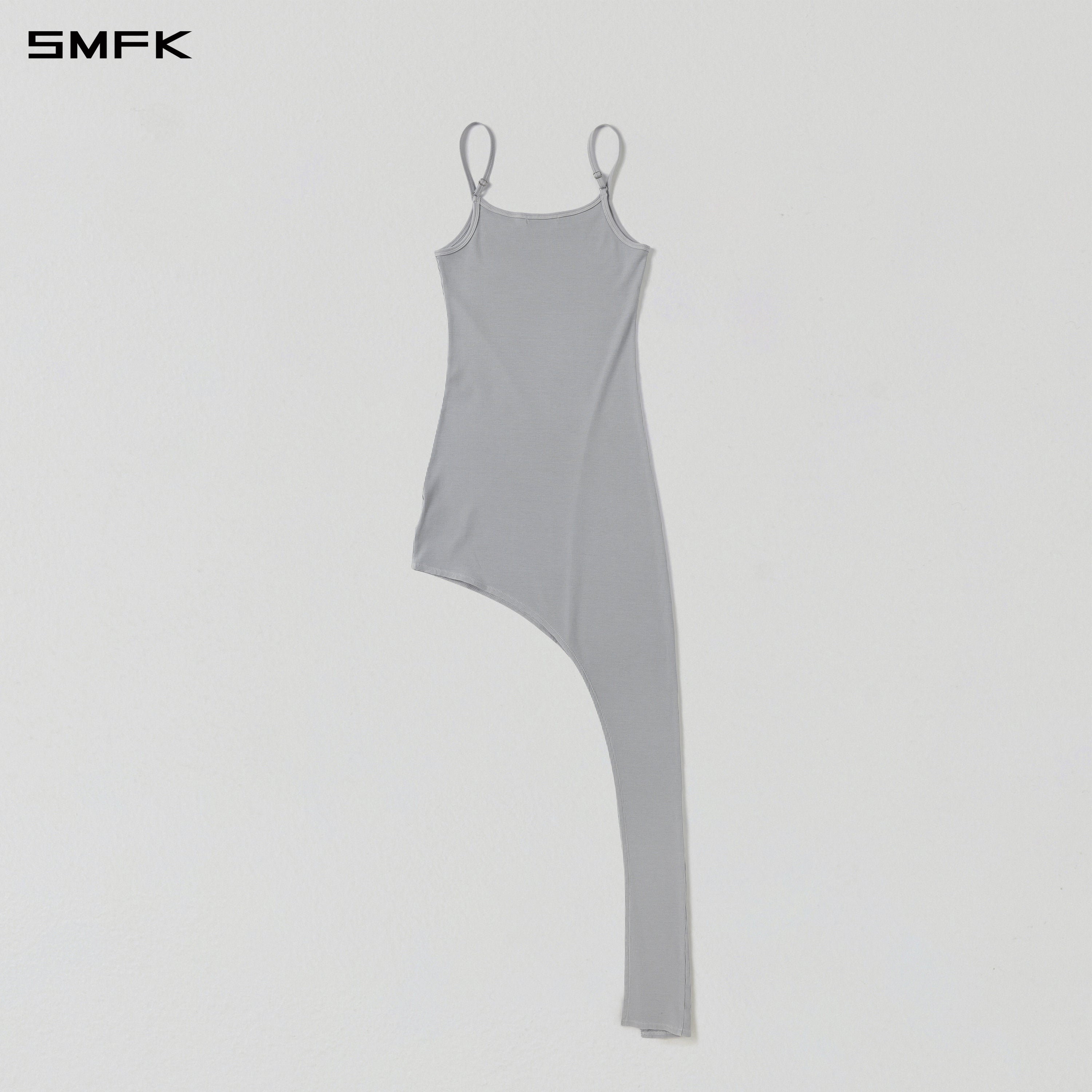 VINTAGE NOMADIC SILK ASYMMETRY CAMISOLE EVENING DRESS/SILK+COTTON GLACIER GREY