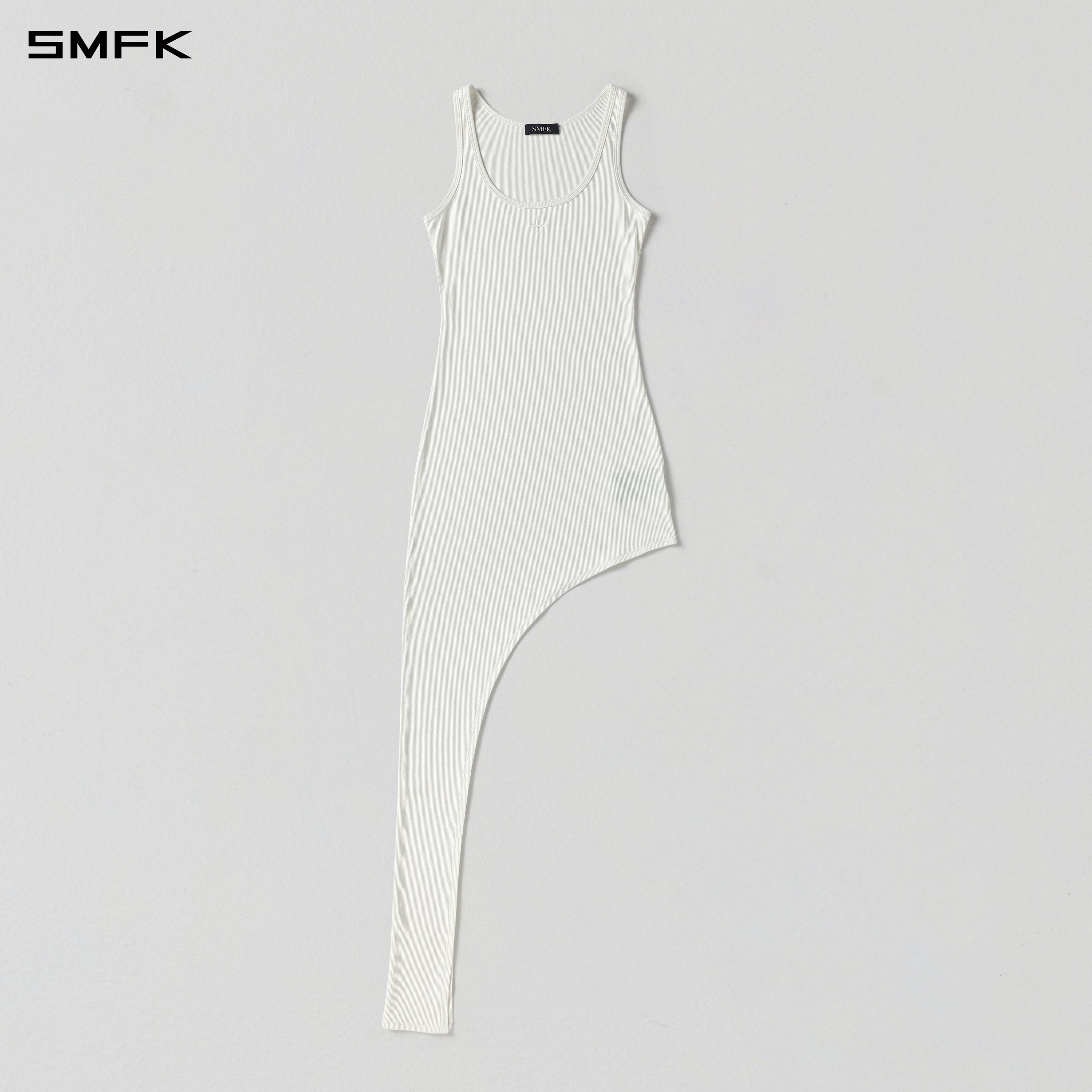 VINTAGE NOMADIC SILK ASYMMETRY EVENING VEST DRESS/SILK+COTTON CLOUD WHITE