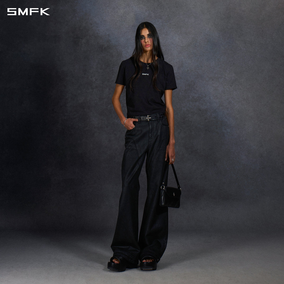 PERMANENT SLIM LETTER T-SHIRT/COMBED COTTON/W WILD BLACK
