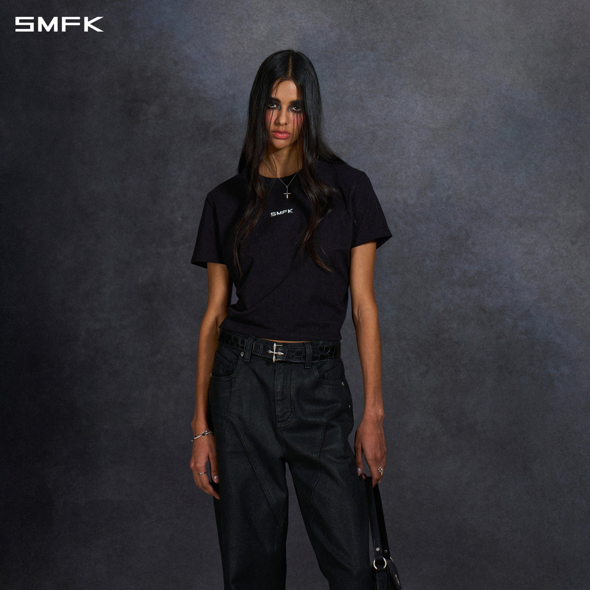 PERMANENT SLIM LETTER T-SHIRT/COMBED COTTON/W WILD BLACK