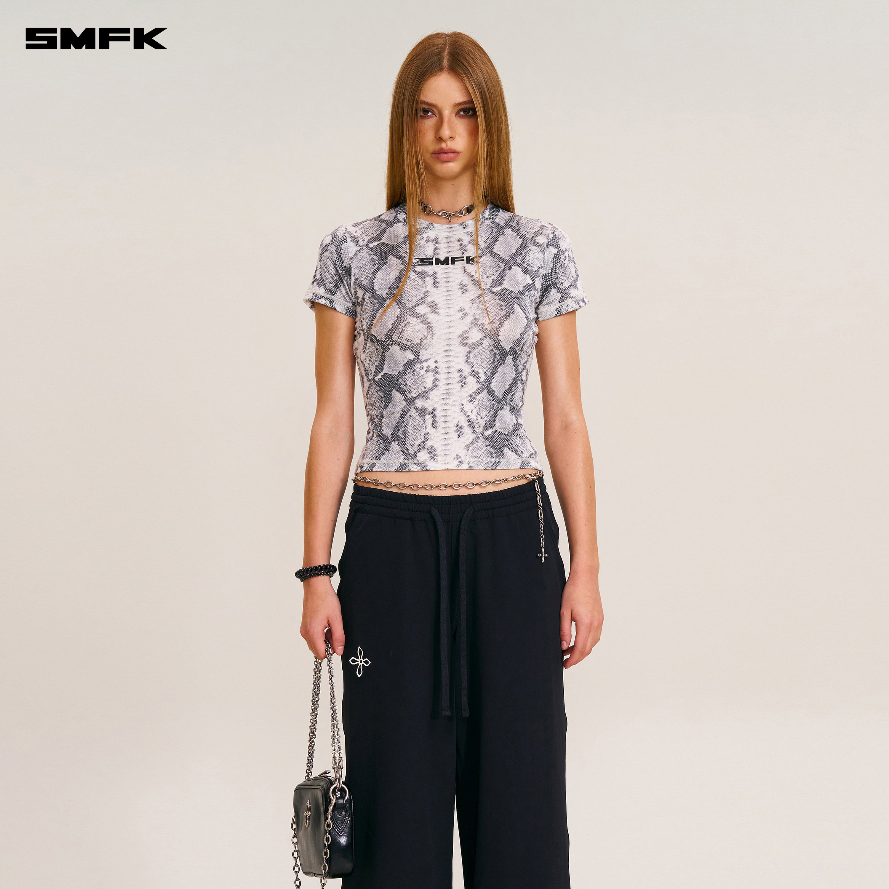 FUTURE X Future 리플 스포츠 슬림 티셔츠 화이트 스네이크 패턴