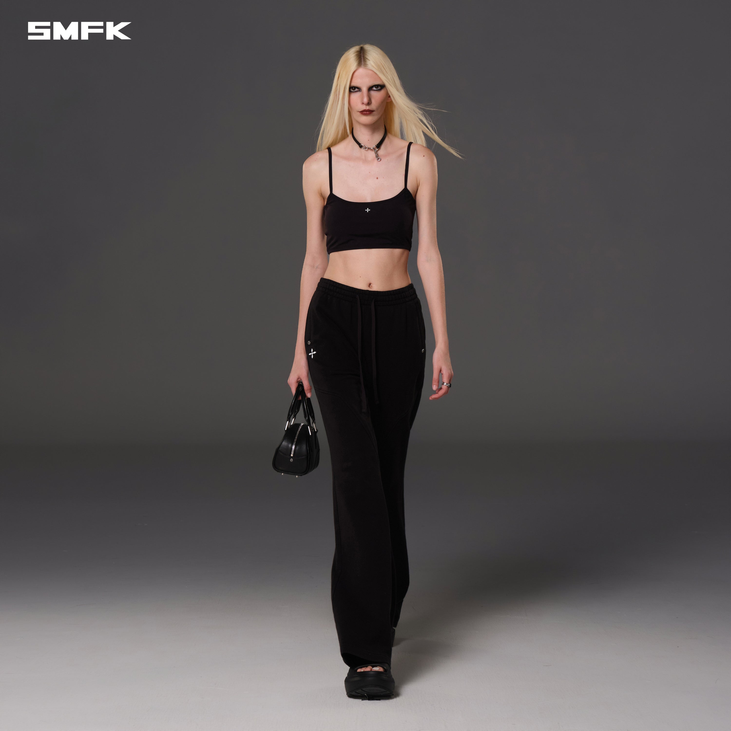 PERMANENT SLIM FLARED PANTS/COTTON WOOL WILD BLACK