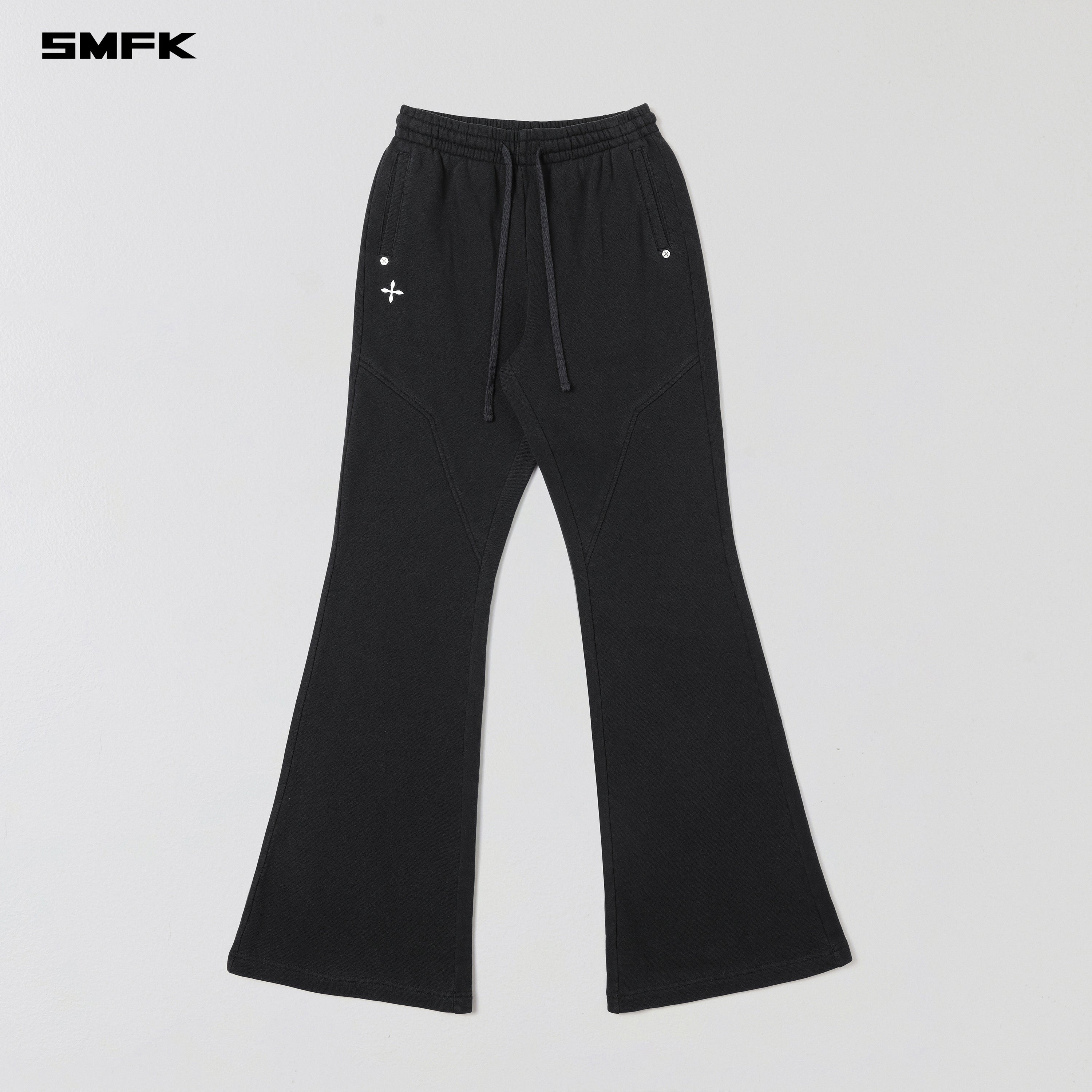 PERMANENT SLIM FLARED PANTS/COTTON WOOL WILD BLACK