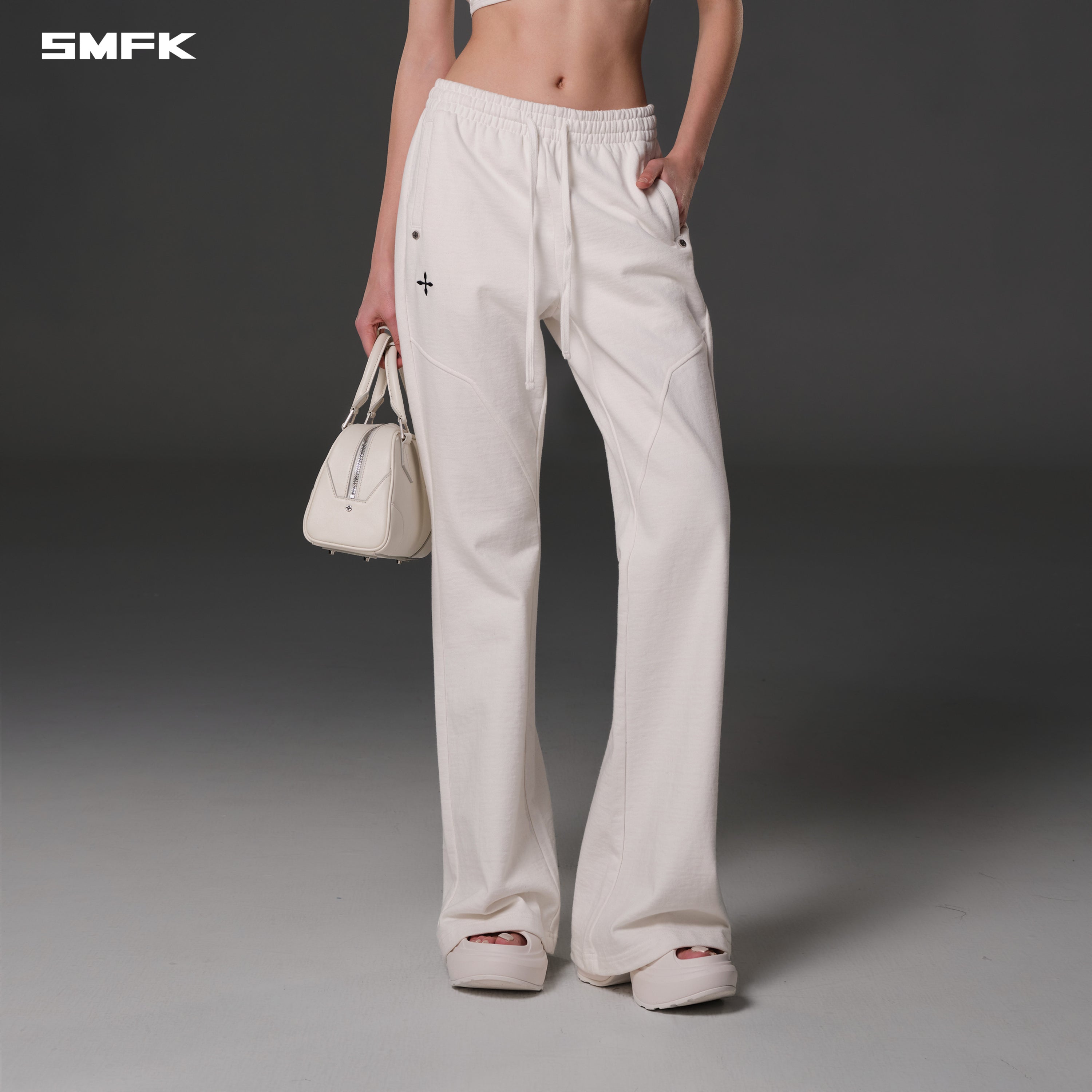 PERMANENT SLIM FLARED PANTS/COTTON WOOL CLOUD WHITE