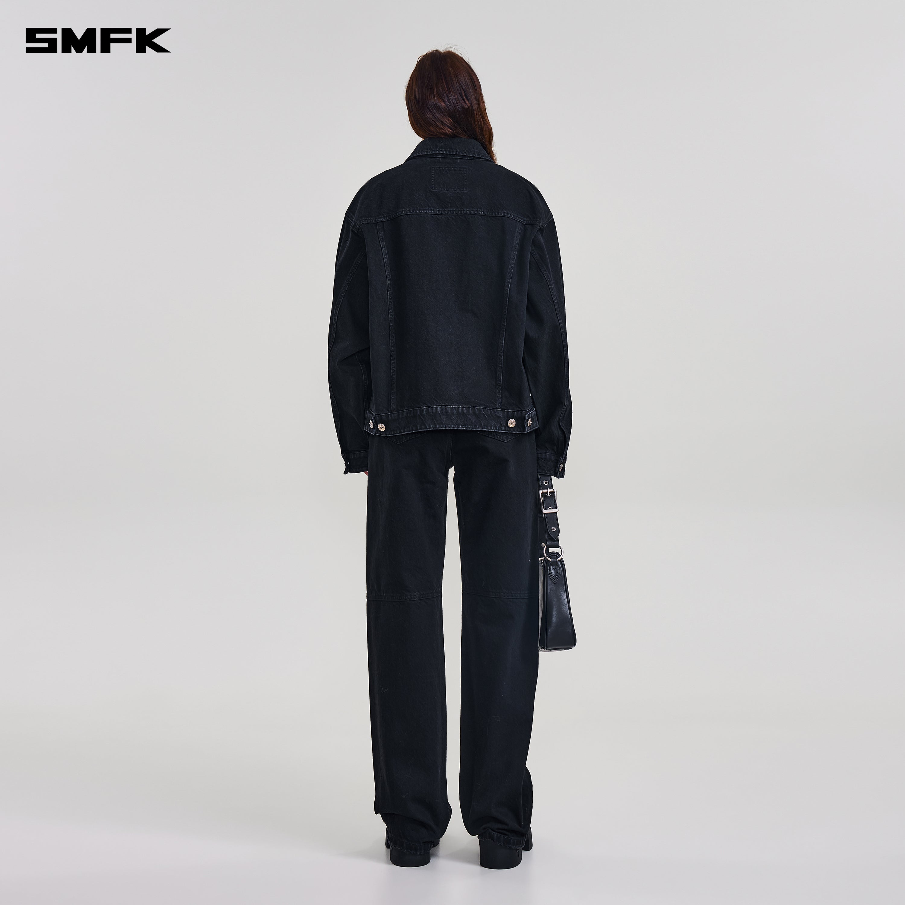 COMPASS MODE LOOSE STRAIGHT DENIM PANTS WILD BLACK