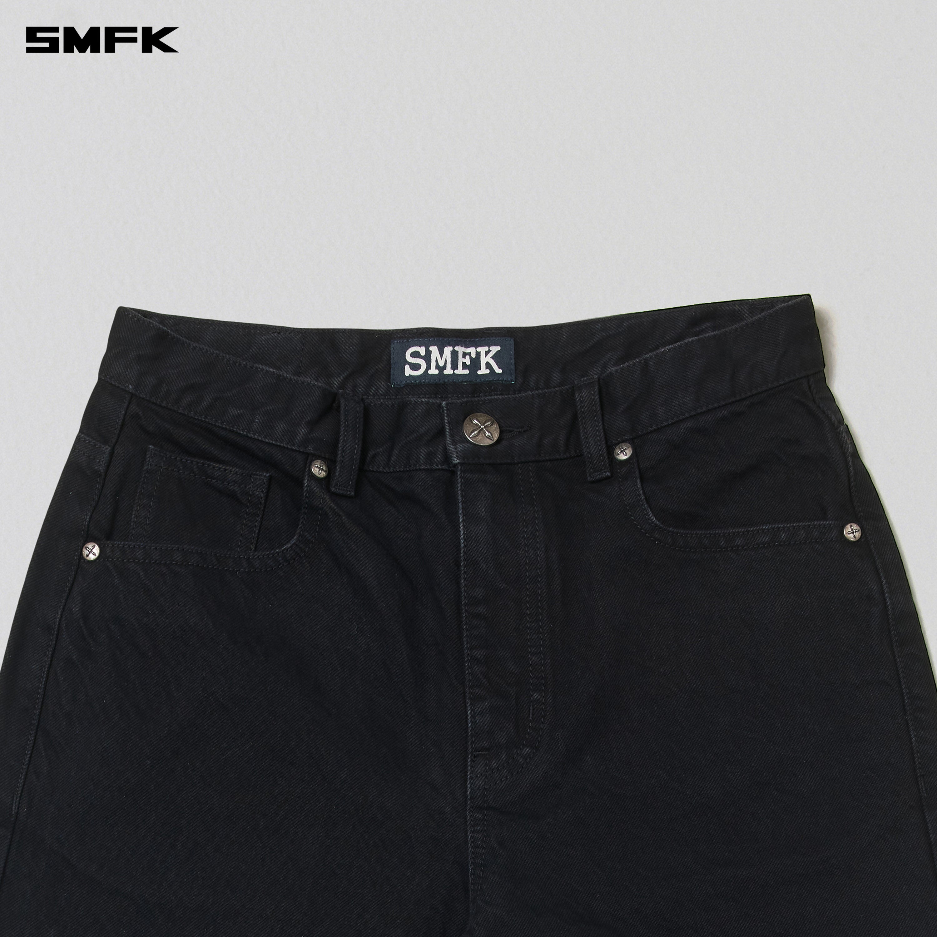 COMPASS MODE LOOSE STRAIGHT DENIM PANTS WILD BLACK