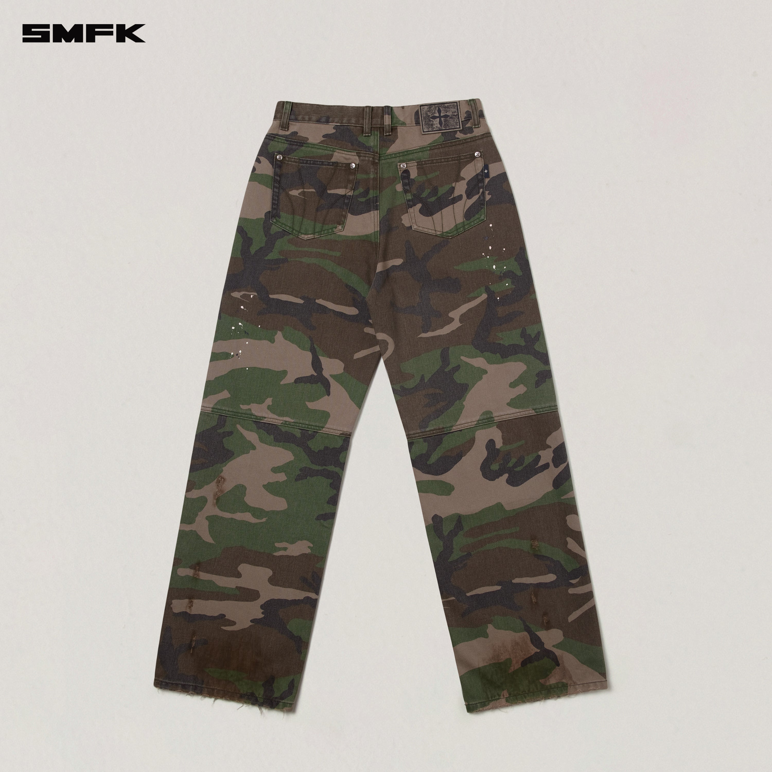 COMPASS MODE WASTELAND LOOSE STRAIGHT DENIM PANTS ARMY GREEN CAMOUFLAGE