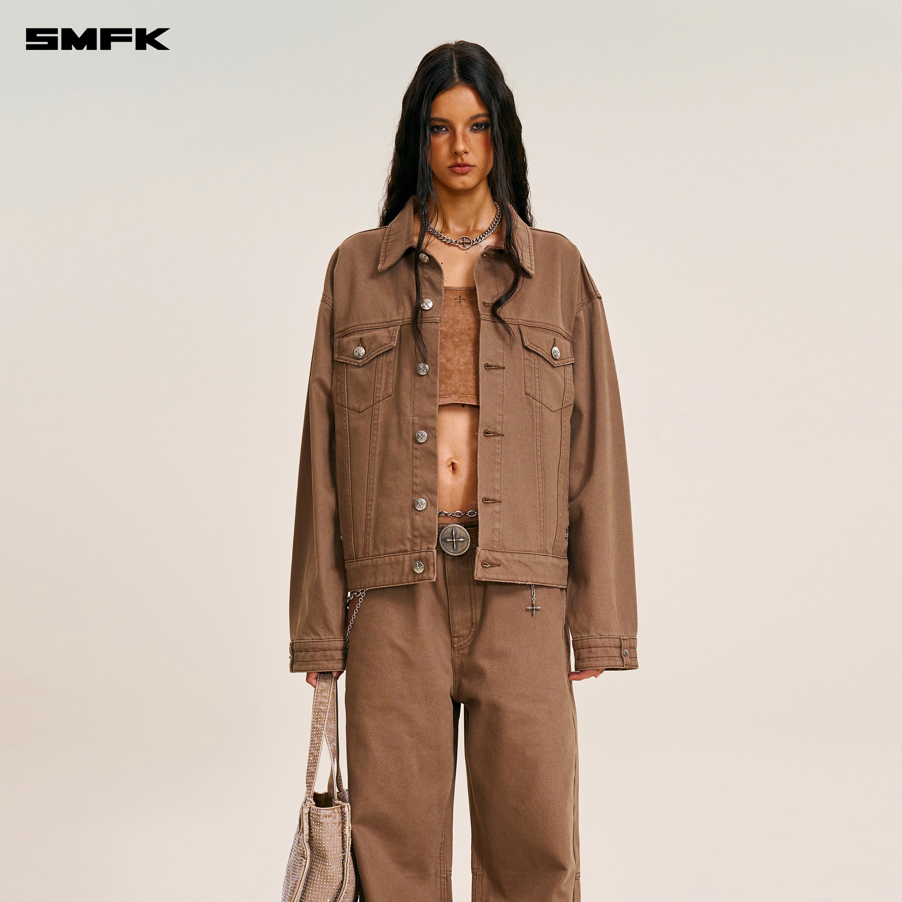 COMPASS MODE LOOSE STRAIGHT DENIM PANTS WILD HORSE BROWN