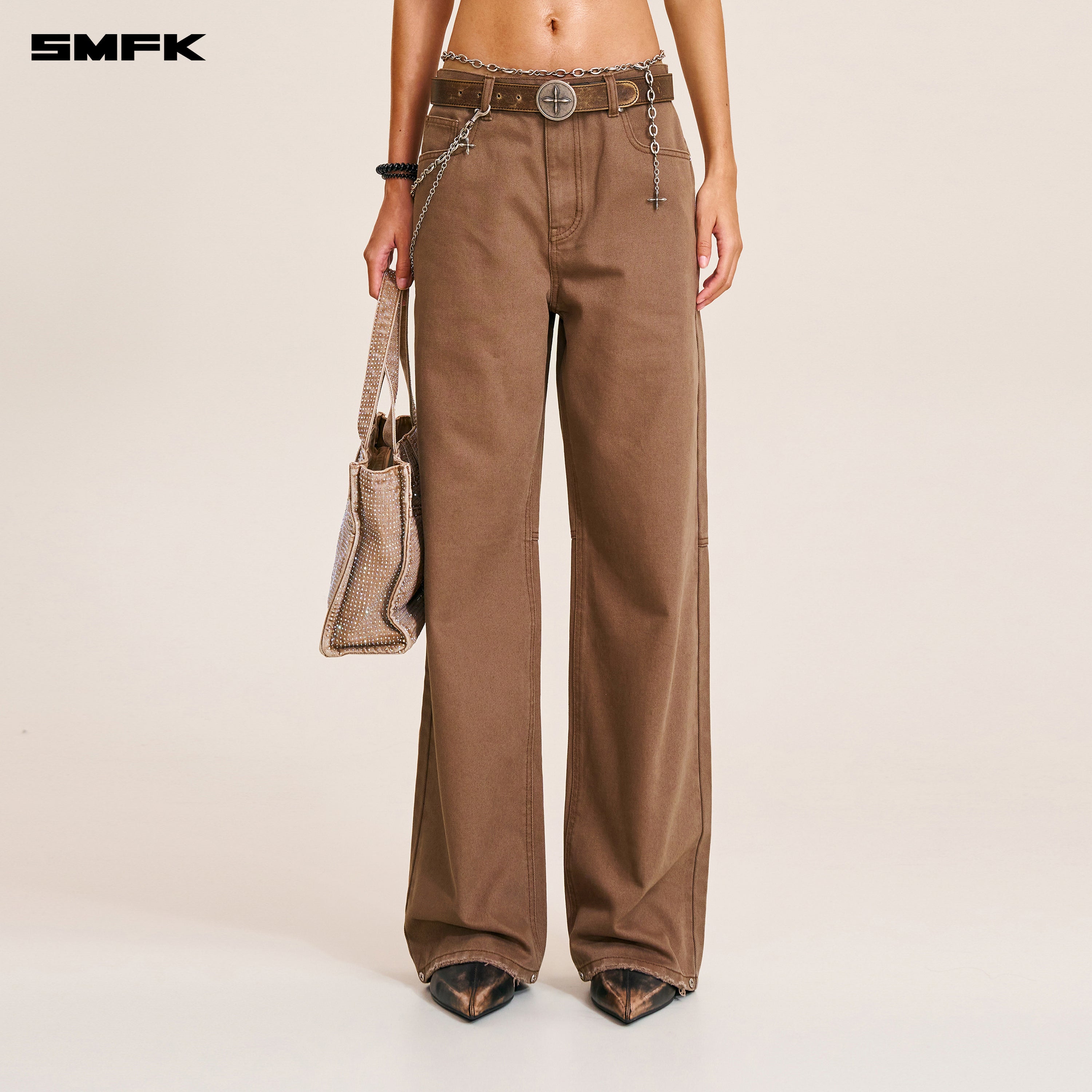 COMPASS MODE LOOSE STRAIGHT DENIM PANTS WILD HORSE BROWN