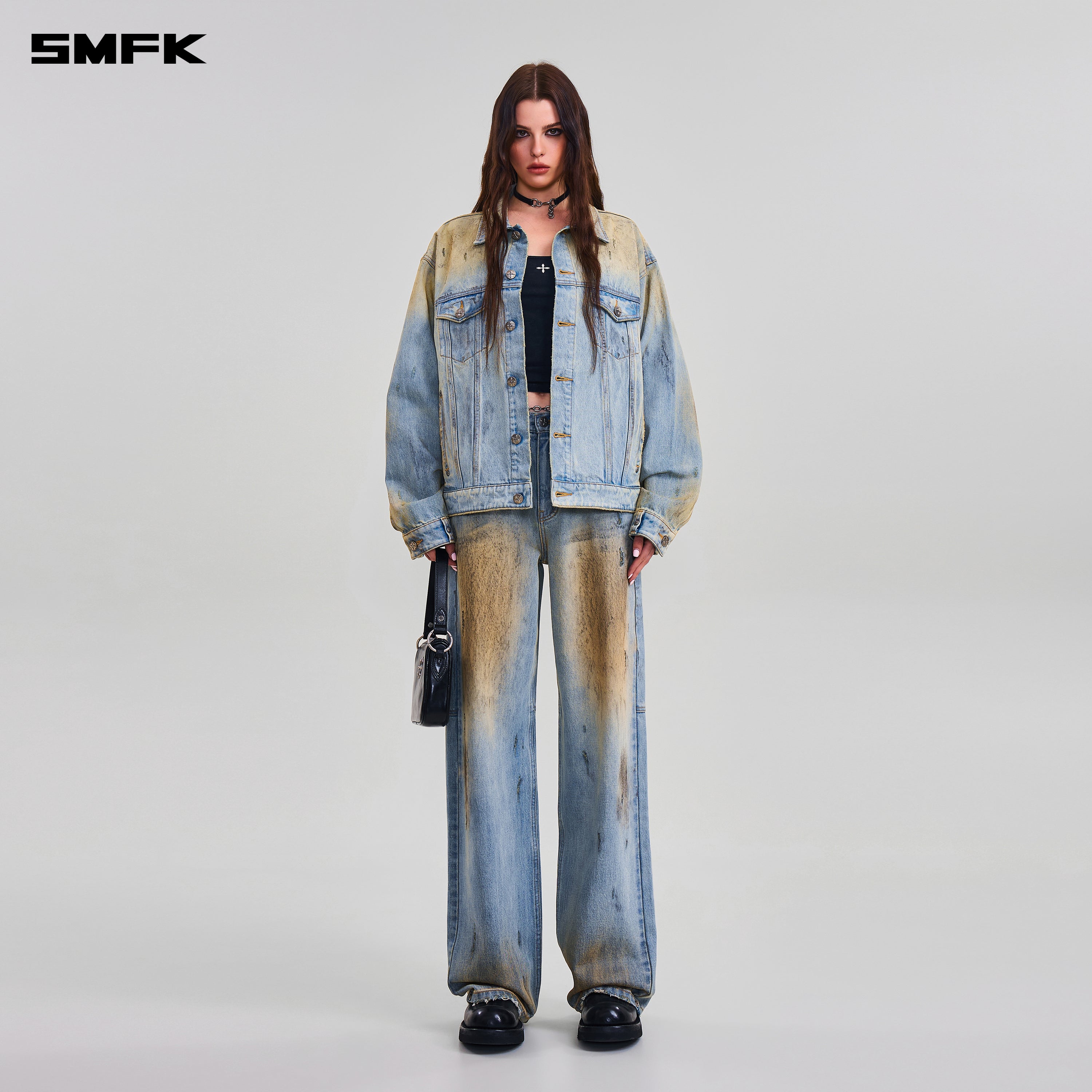 COMPASS MODE WASTELAND LOOSE STRAIGHT DENIM PANTS LAKE BLUE