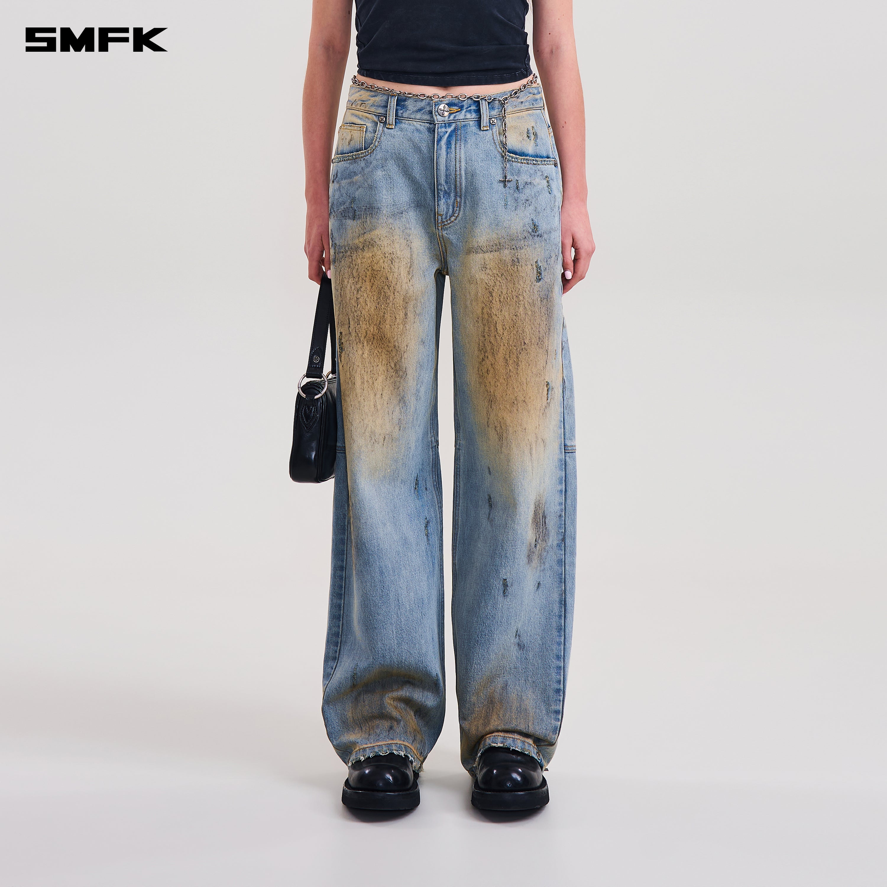 COMPASS MODE WASTELAND LOOSE STRAIGHT DENIM PANTS LAKE BLUE