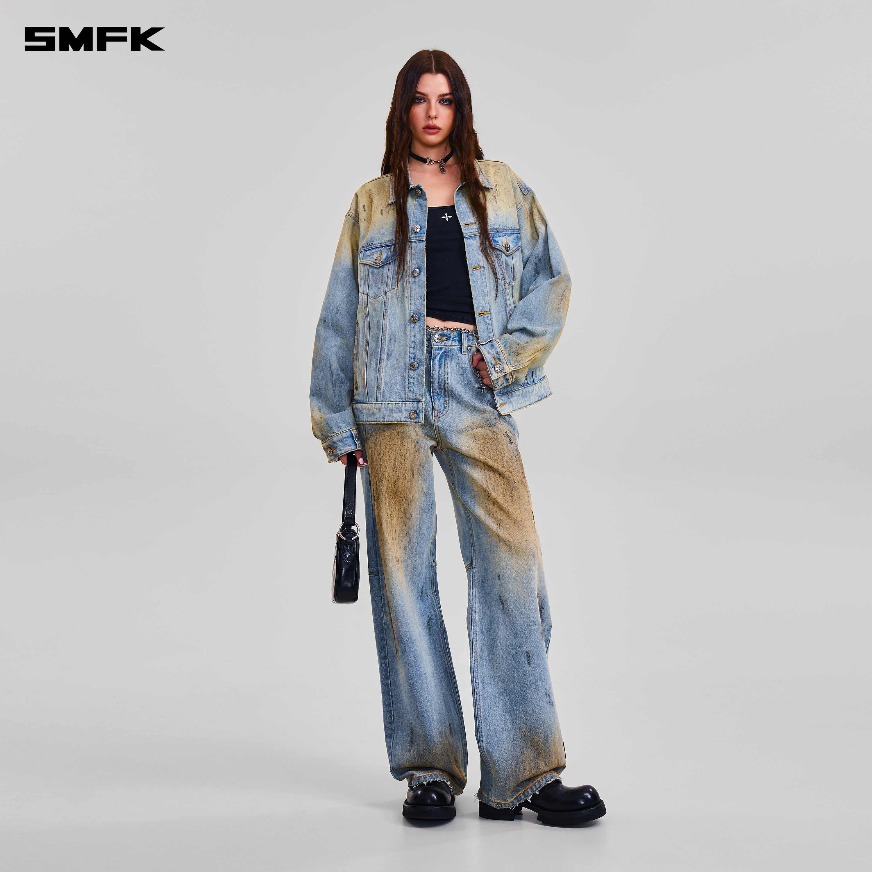 COMPASS MODE WASTELAND LOOSE STRAIGHT DENIM PANTS LAKE BLUE