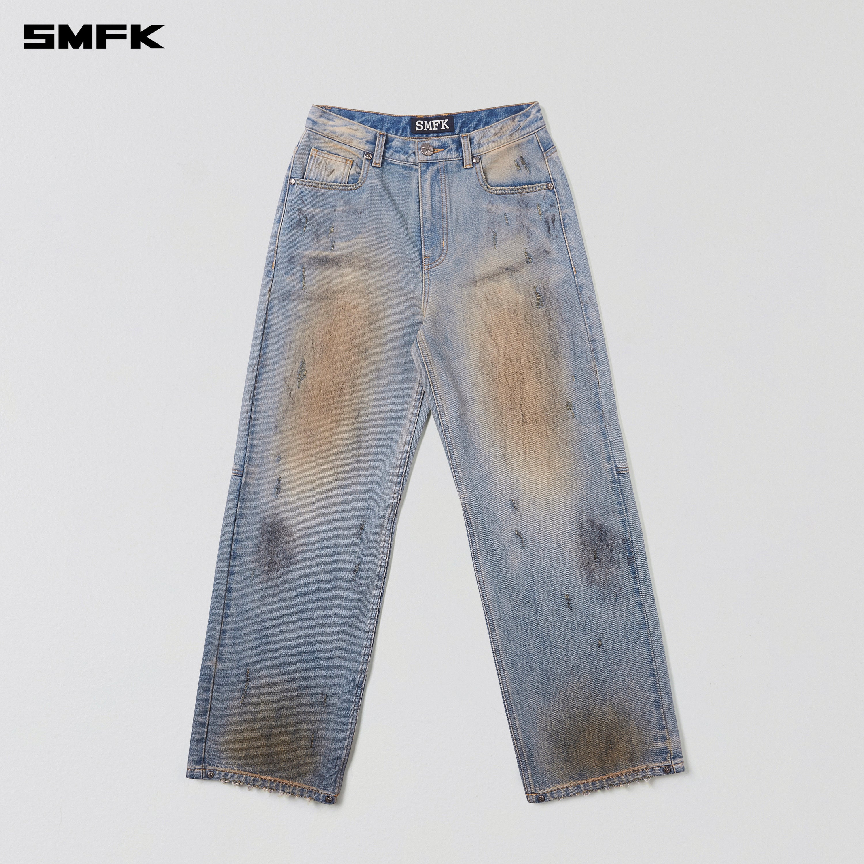 COMPASS MODE WASTELAND LOOSE STRAIGHT DENIM PANTS LAKE BLUE