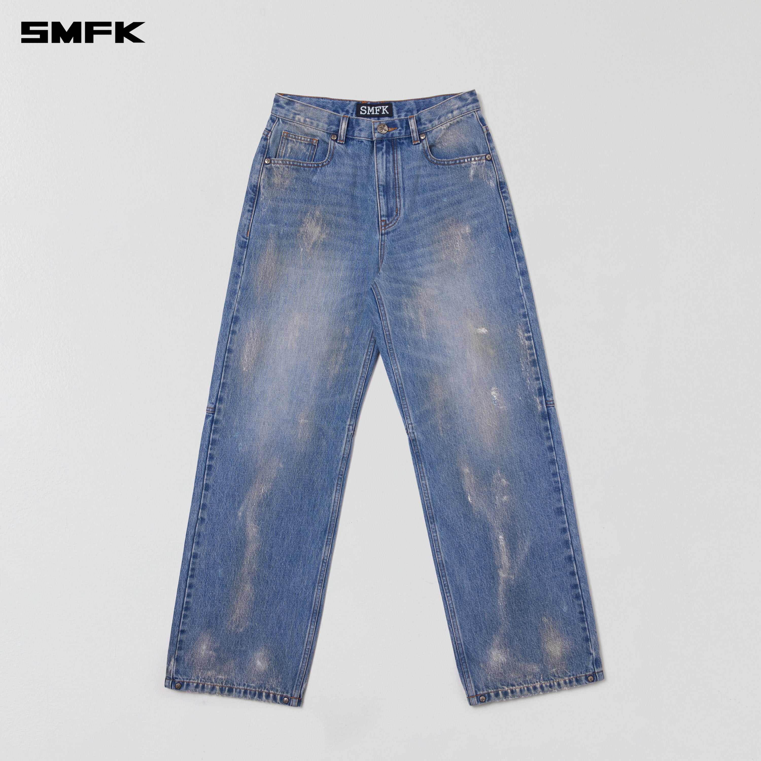 COMPASS MODE TIDE LOOSE STRAIGHT DENIM PANTS MARINE BLUE