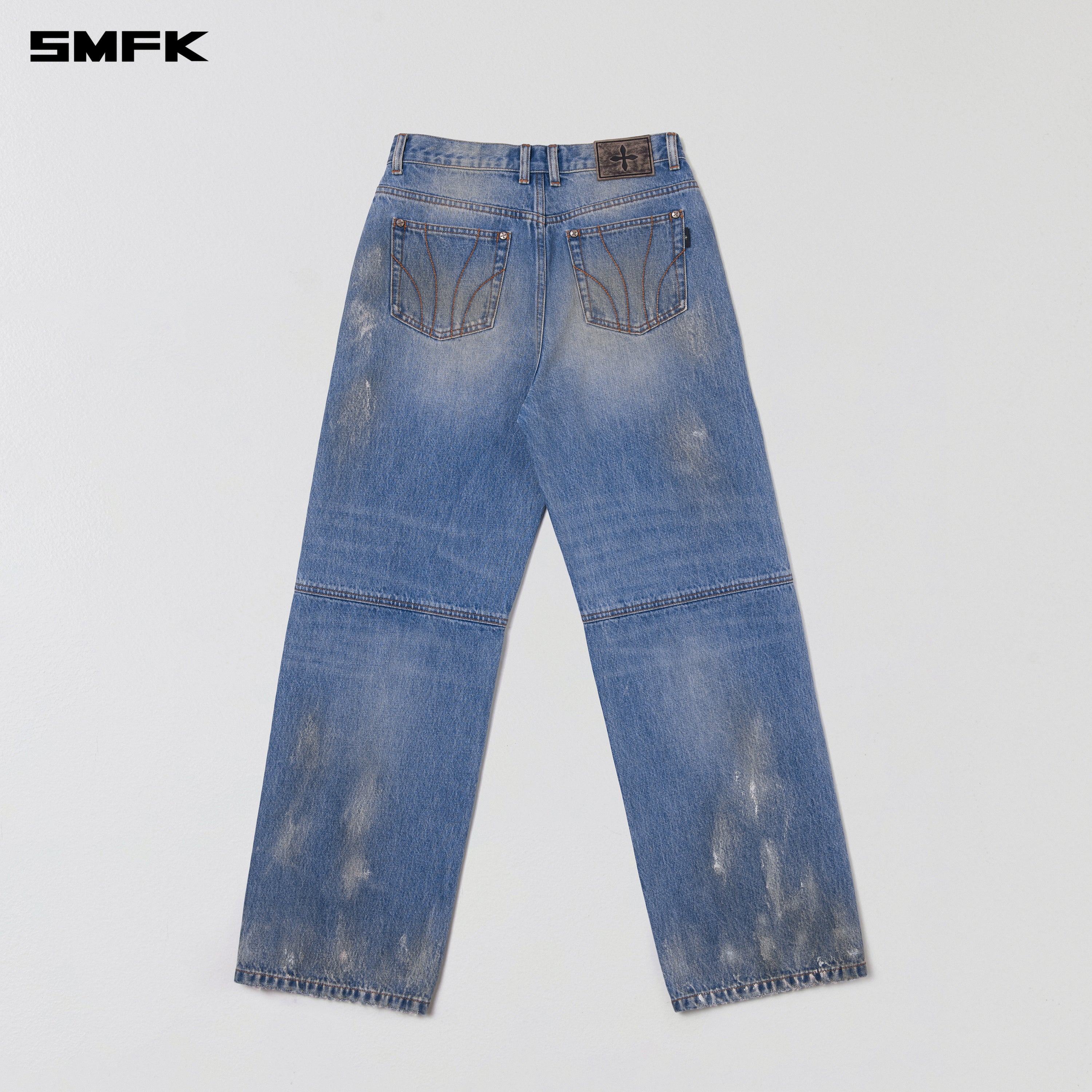 COMPASS MODE TIDE LOOSE STRAIGHT DENIM PANTS MARINE BLUE