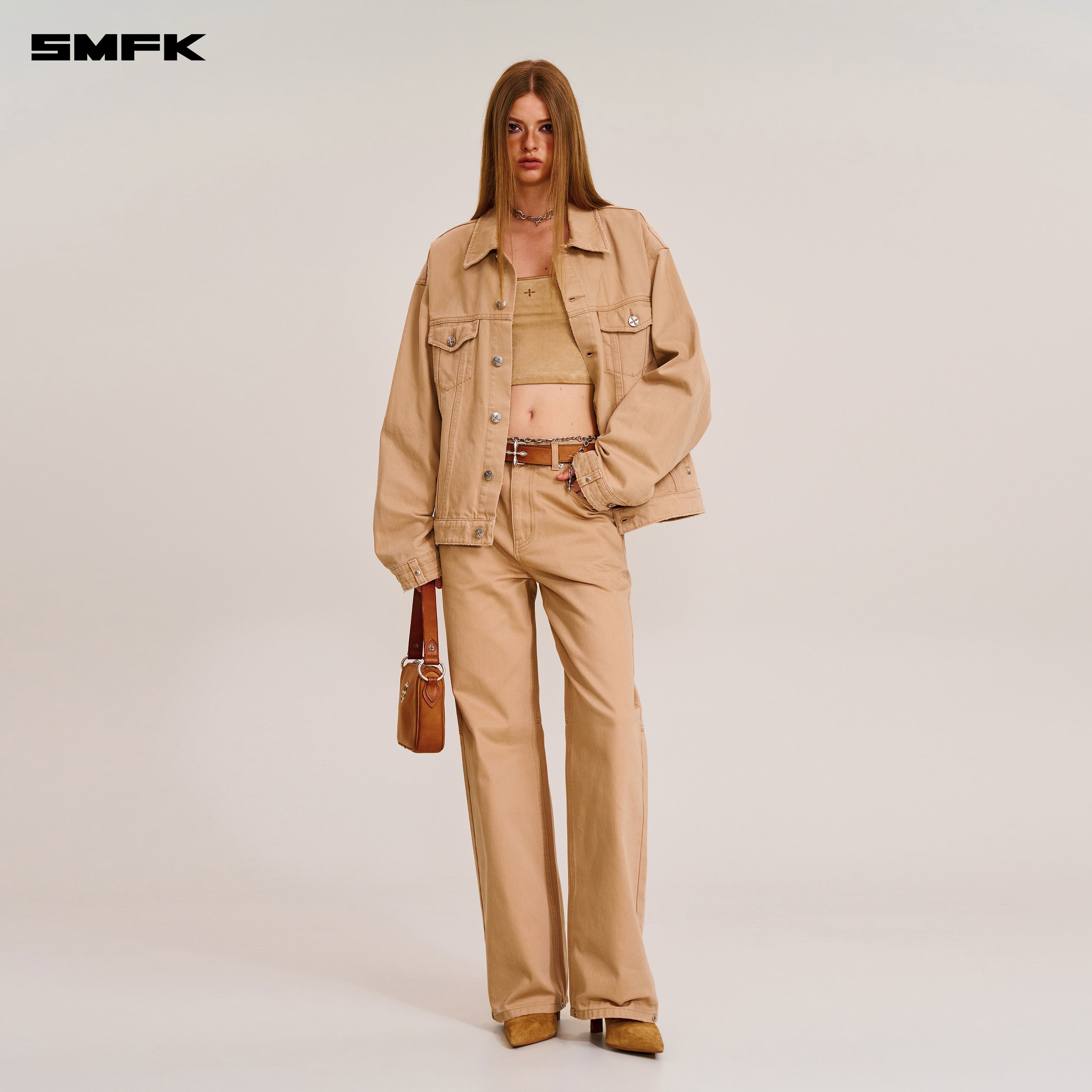 COMPASS MODE LOOSE STRAIGHT DENIM PANTS SAND