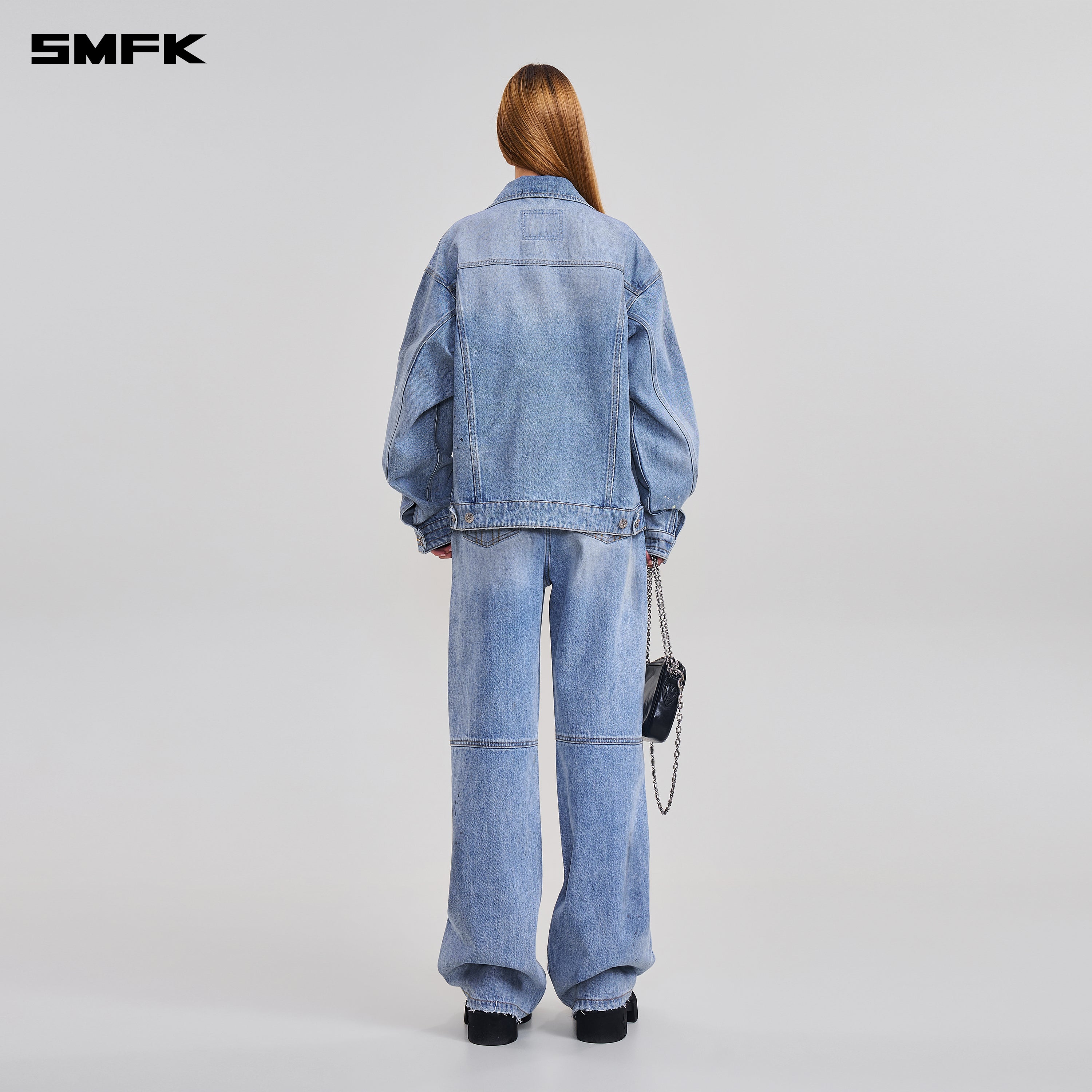 COMPASS MODE LOOSE STRAIGHT DENIM PANTS SKY BLUE
