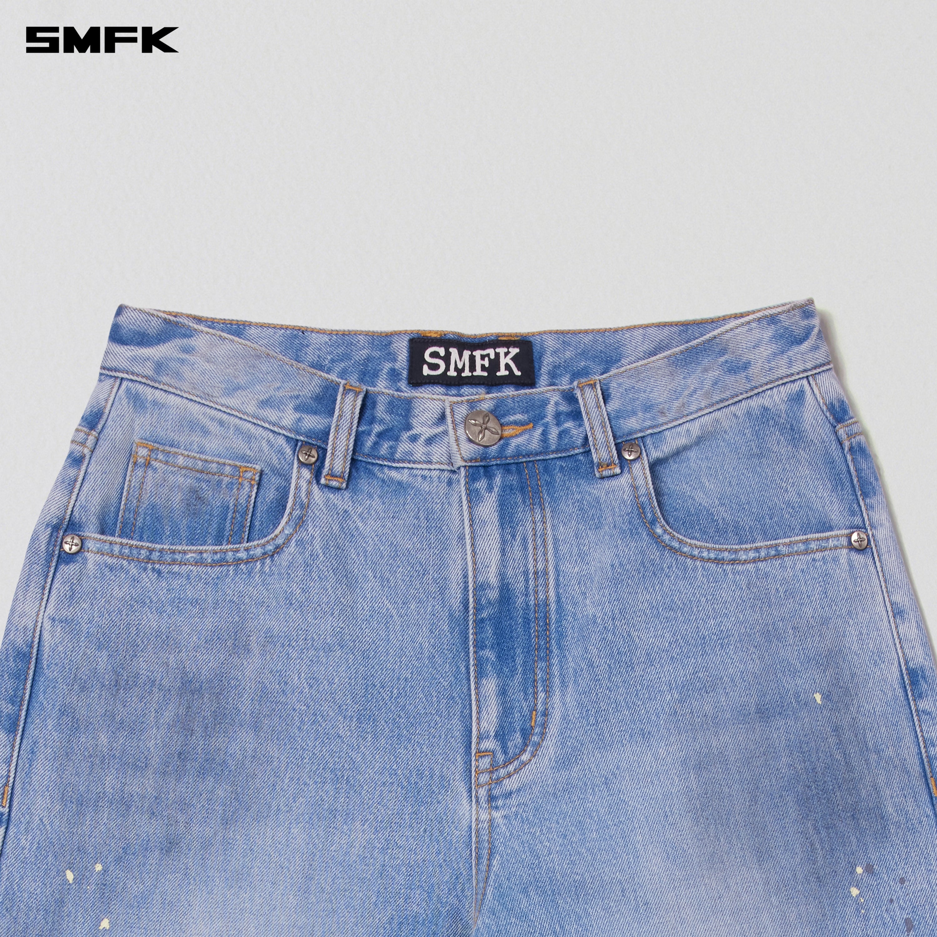 COMPASS MODE LOOSE STRAIGHT DENIM PANTS SKY BLUE