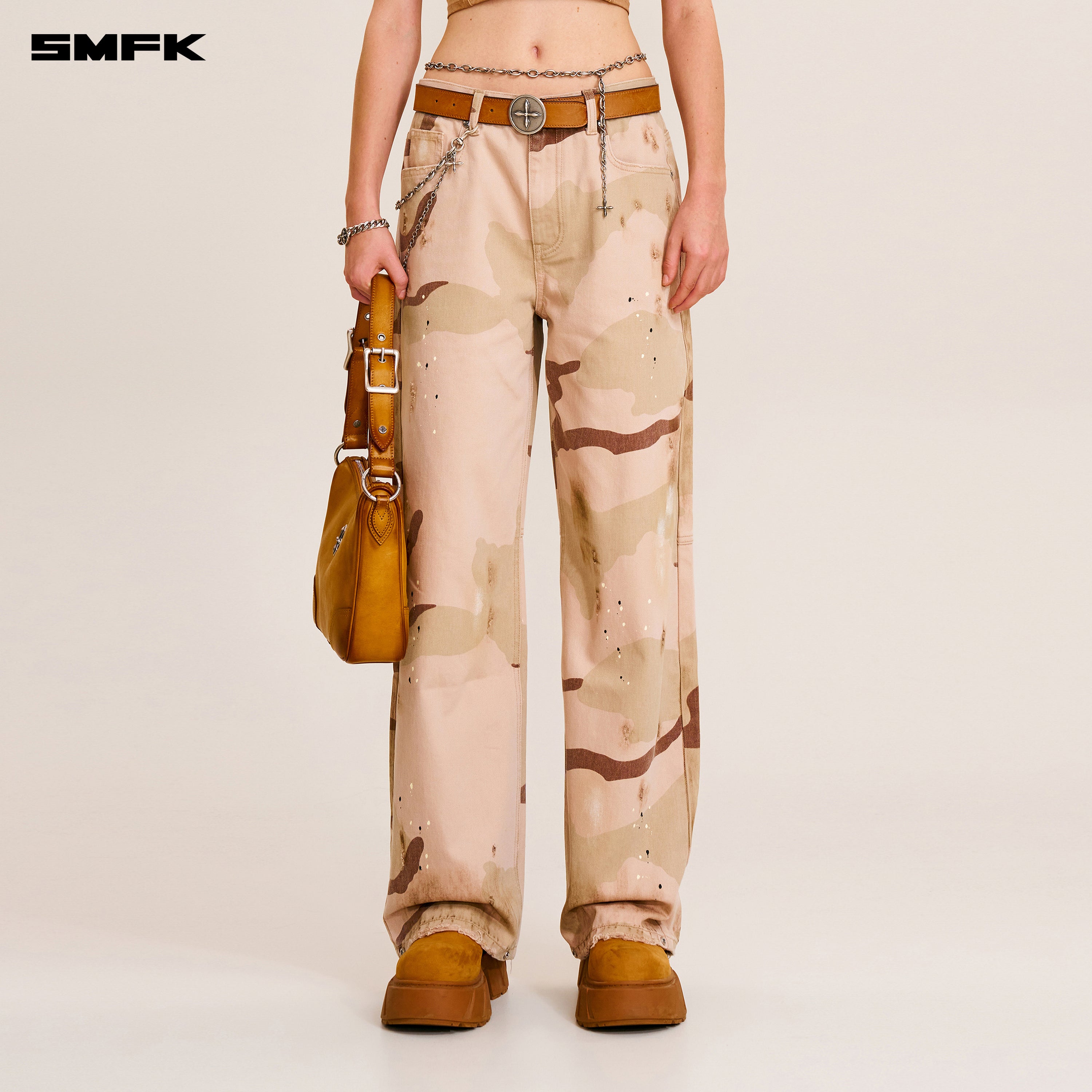 COMPASS MODE WASTELAND LOOSE STRAIGHT DENIM PANTS DESERT CAMOUFLAGE